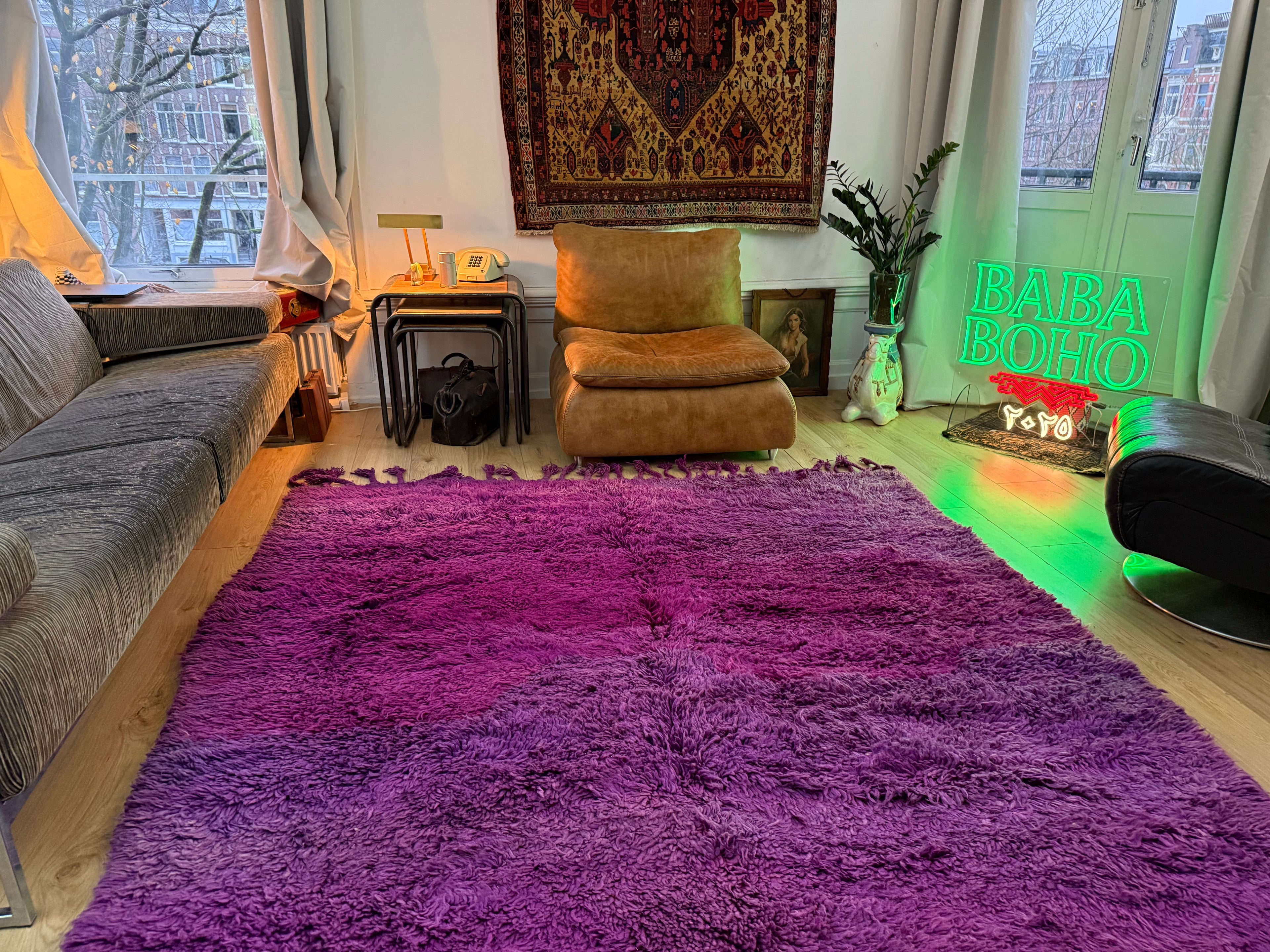 Groot paars vintage hoogpolig Berber tapijt – 320 × 197 cm