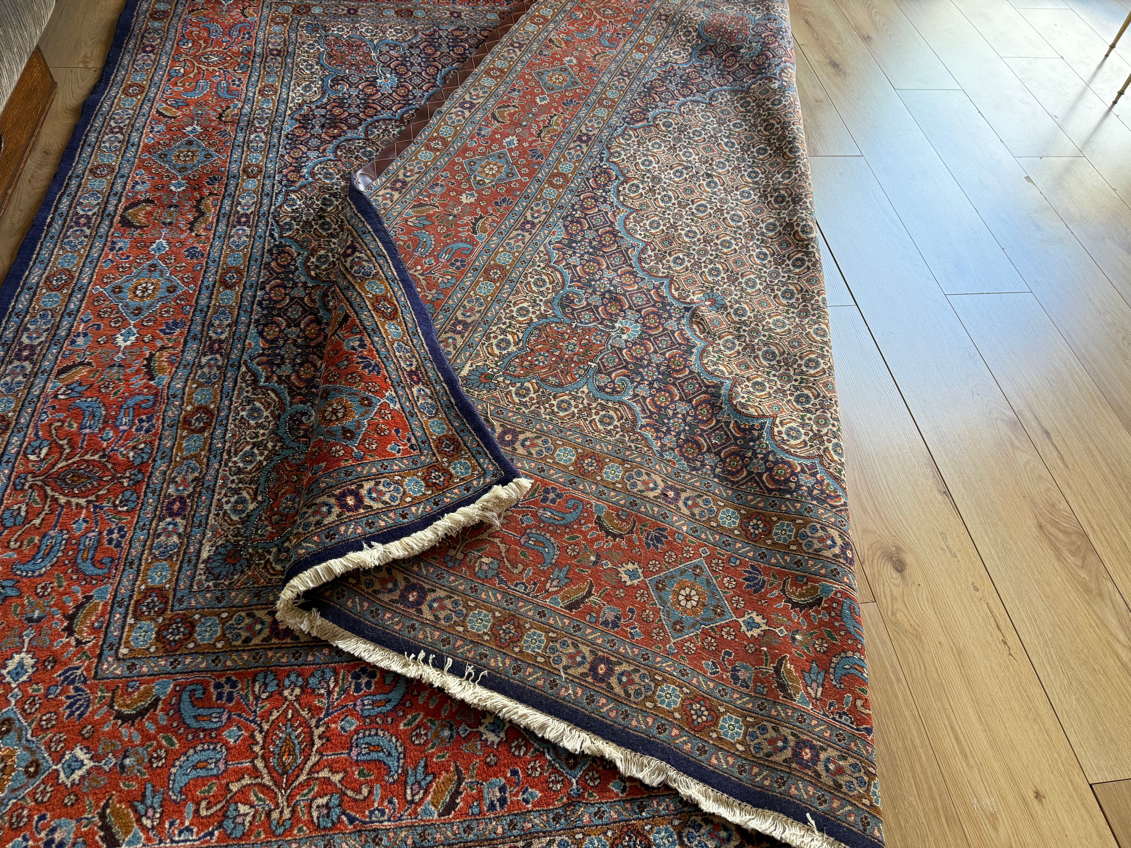 Handgeknoopt klassiek medaillon tapijt, ( vierkant ) rijk rood & blauw – 253 × 246 cm