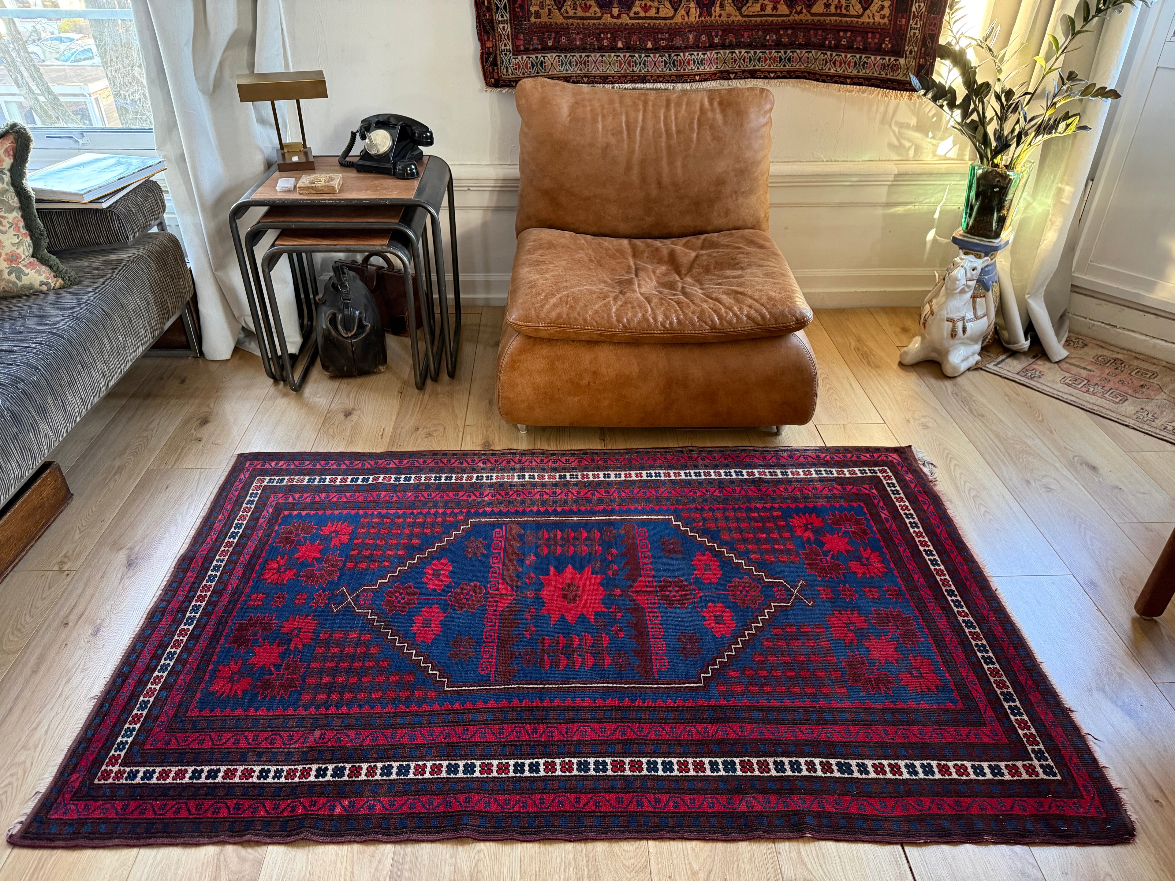 Hand-knotted tribal vintage carpet – Baluch – Indigo & star medallion – ca. 1920–1935 size: 177 × 108 cm