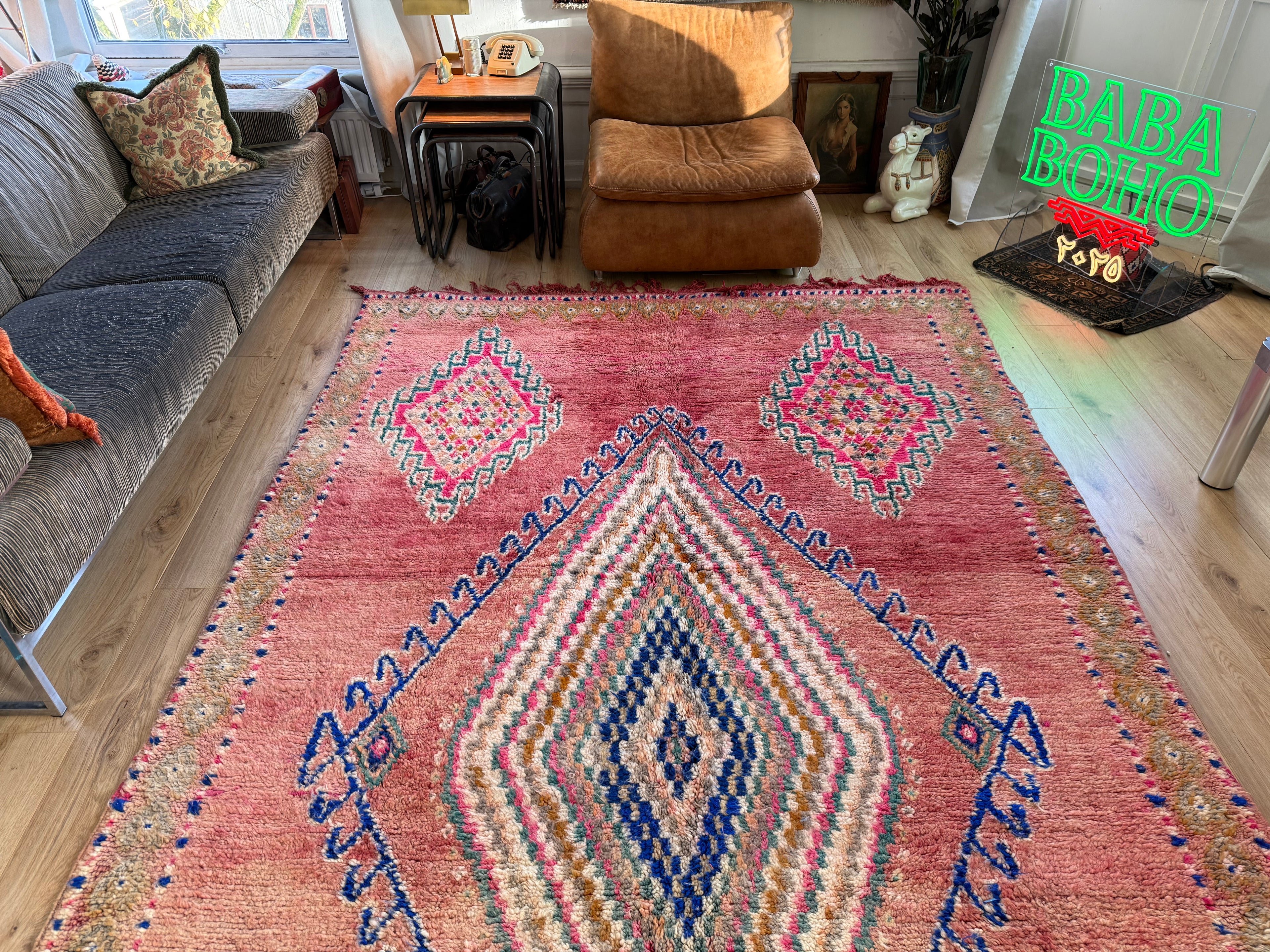 Handgeknoopt vintage Marokkaans tapijt – ca. 370 × 204 cm