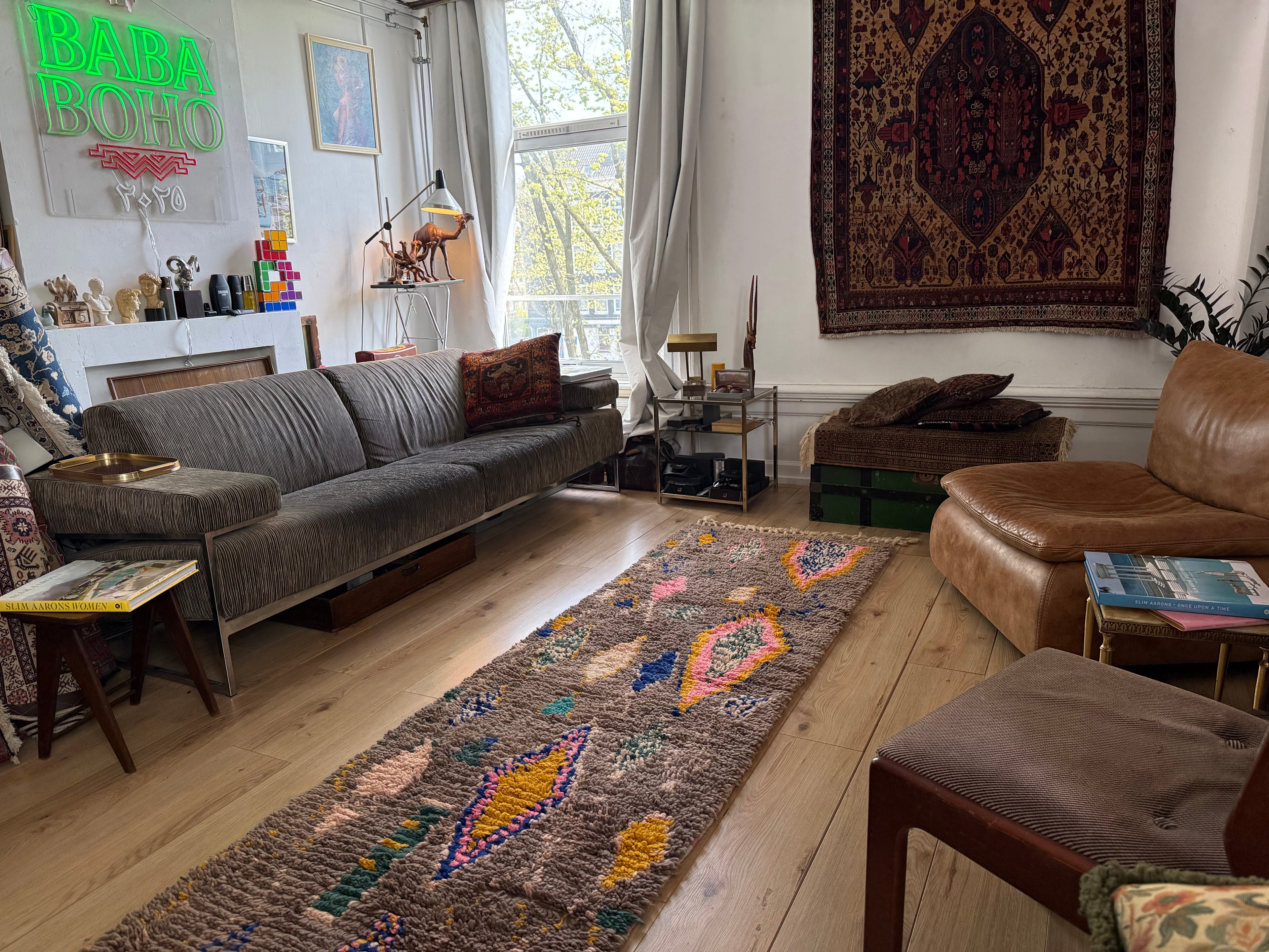 Vintage loper 309×83 cm – wol op wol, Berber stijl