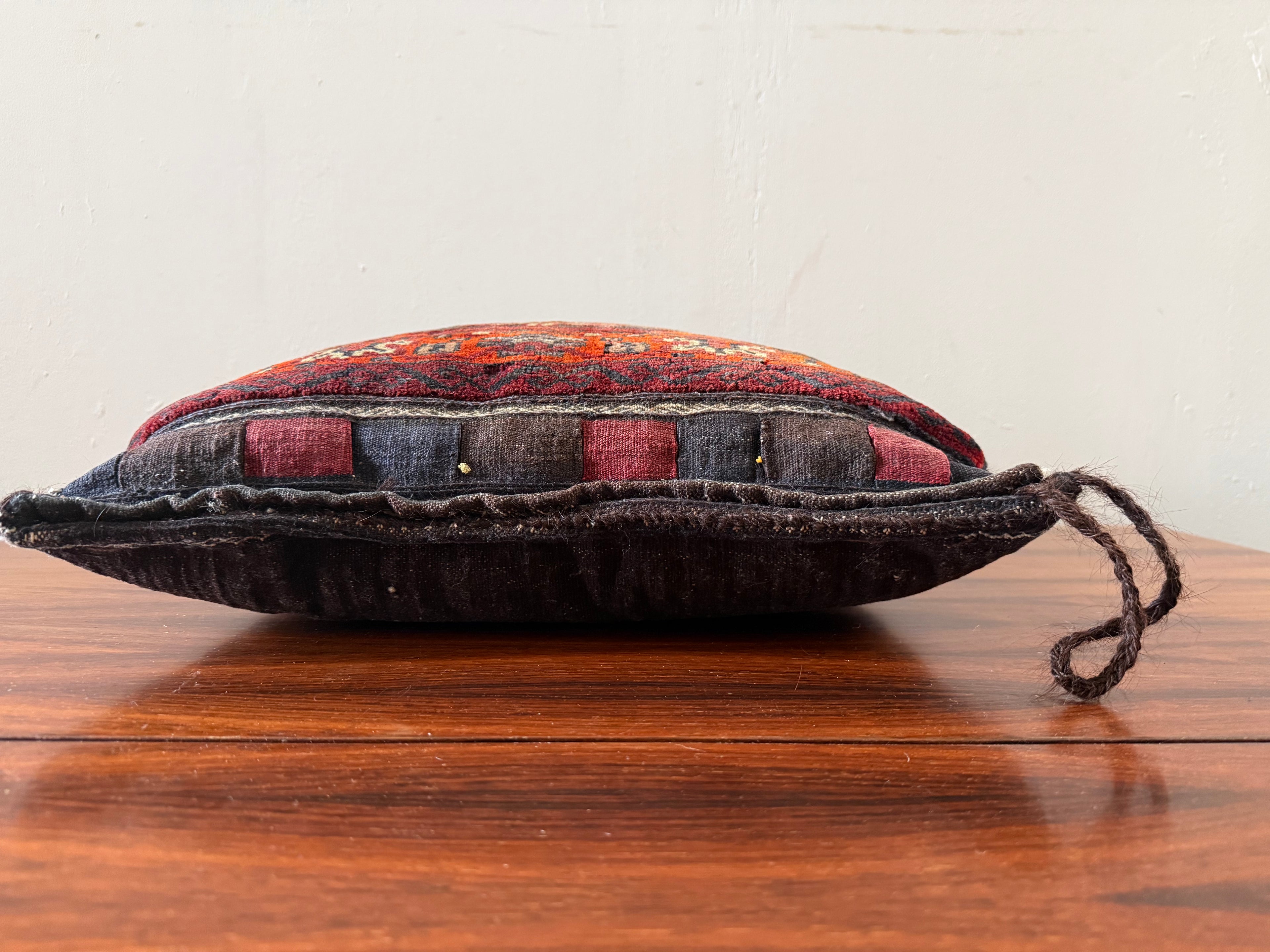 Vintage nomadic floor cushion made of hand-knotted wool, one of a kind