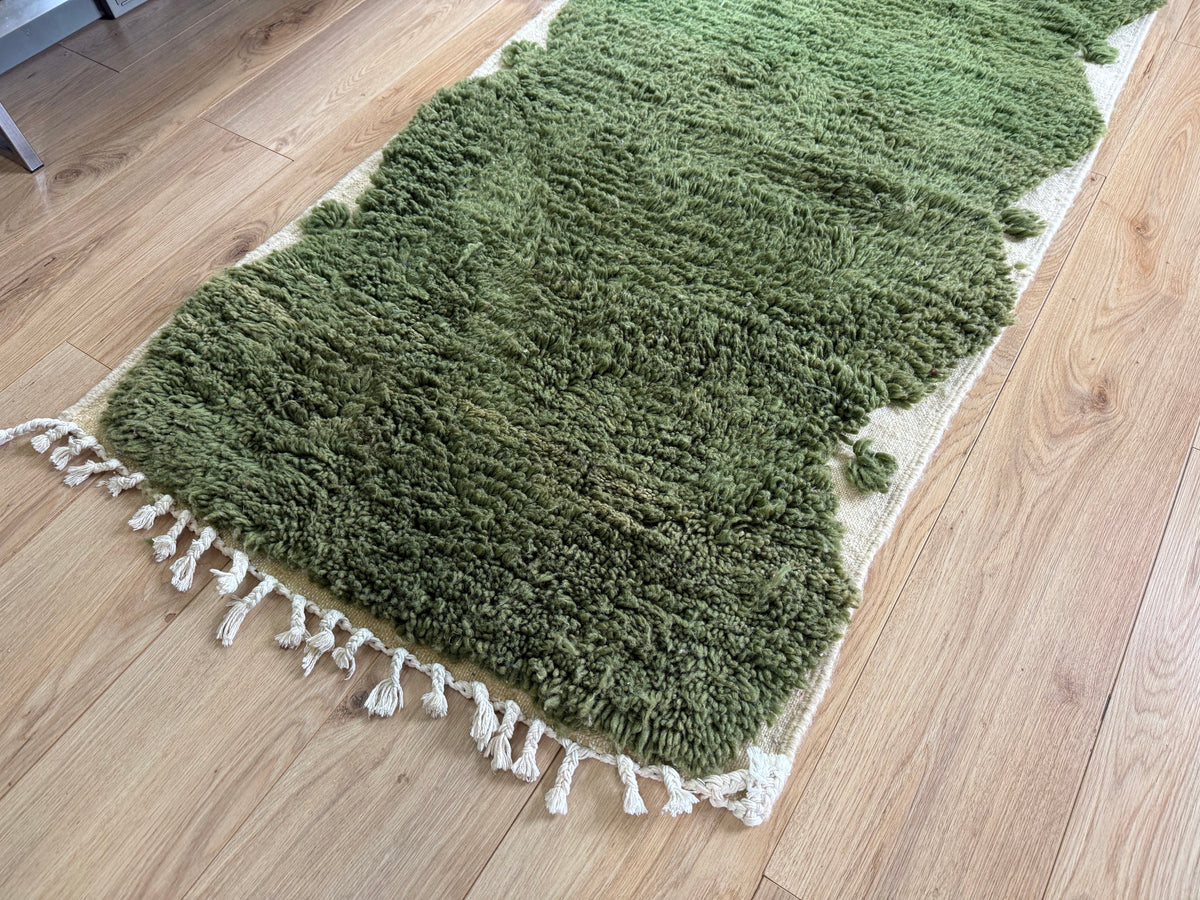 Marokkaanse wollen loper mosgroen – 244 x 86 cm
