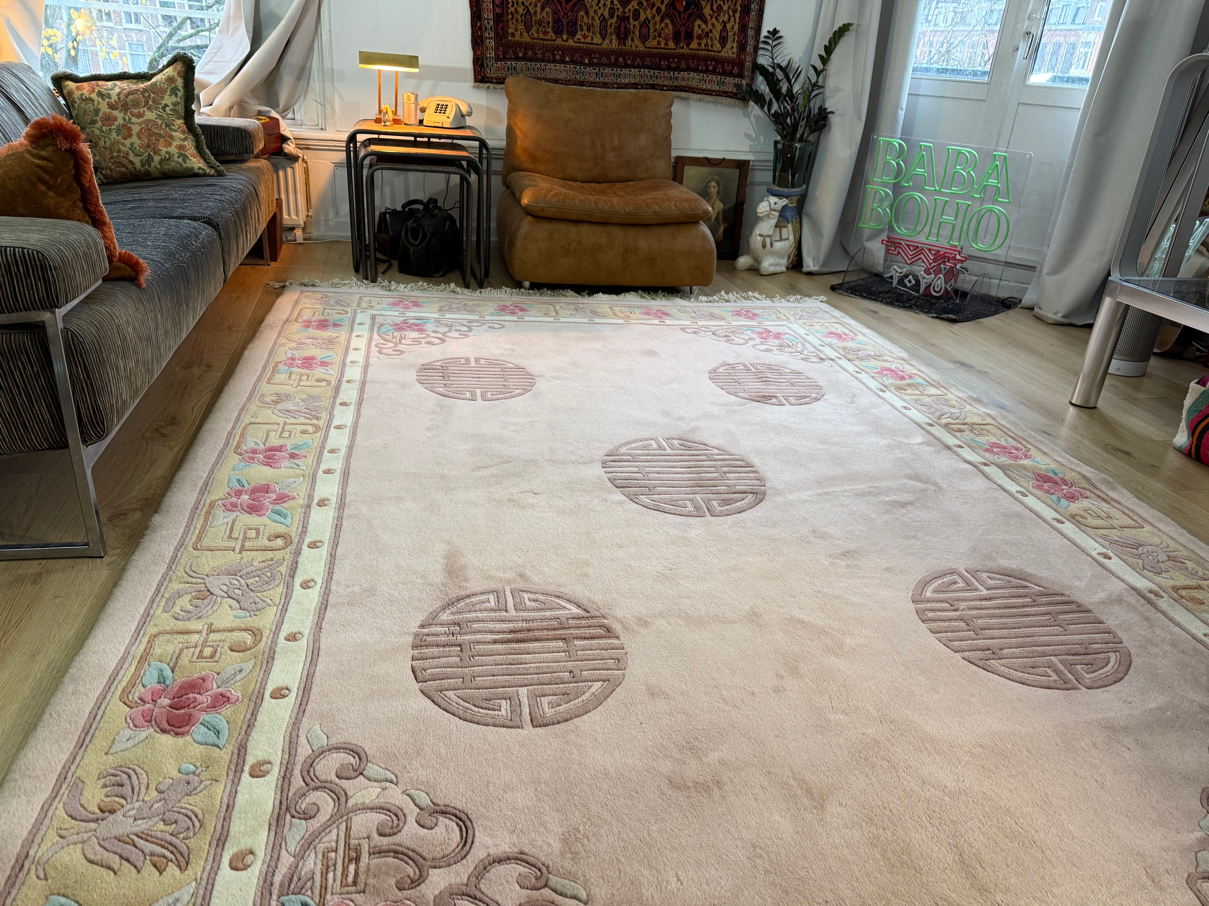 Vintage Deco-stijl wollen tapijt – ca. 330 × 215 cm