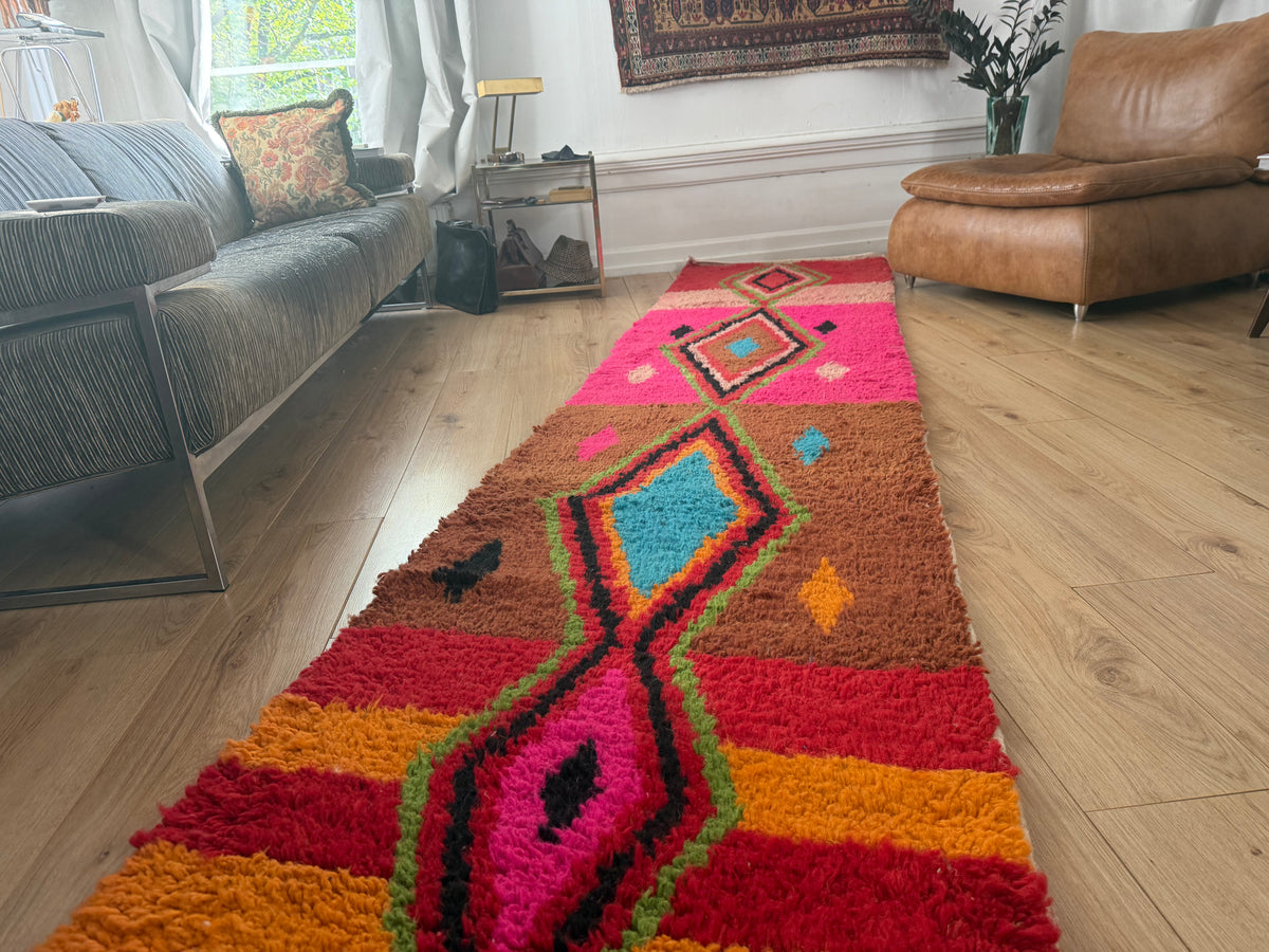 Vintage Marokkaanse Azilal loper – 390 × 80 cm