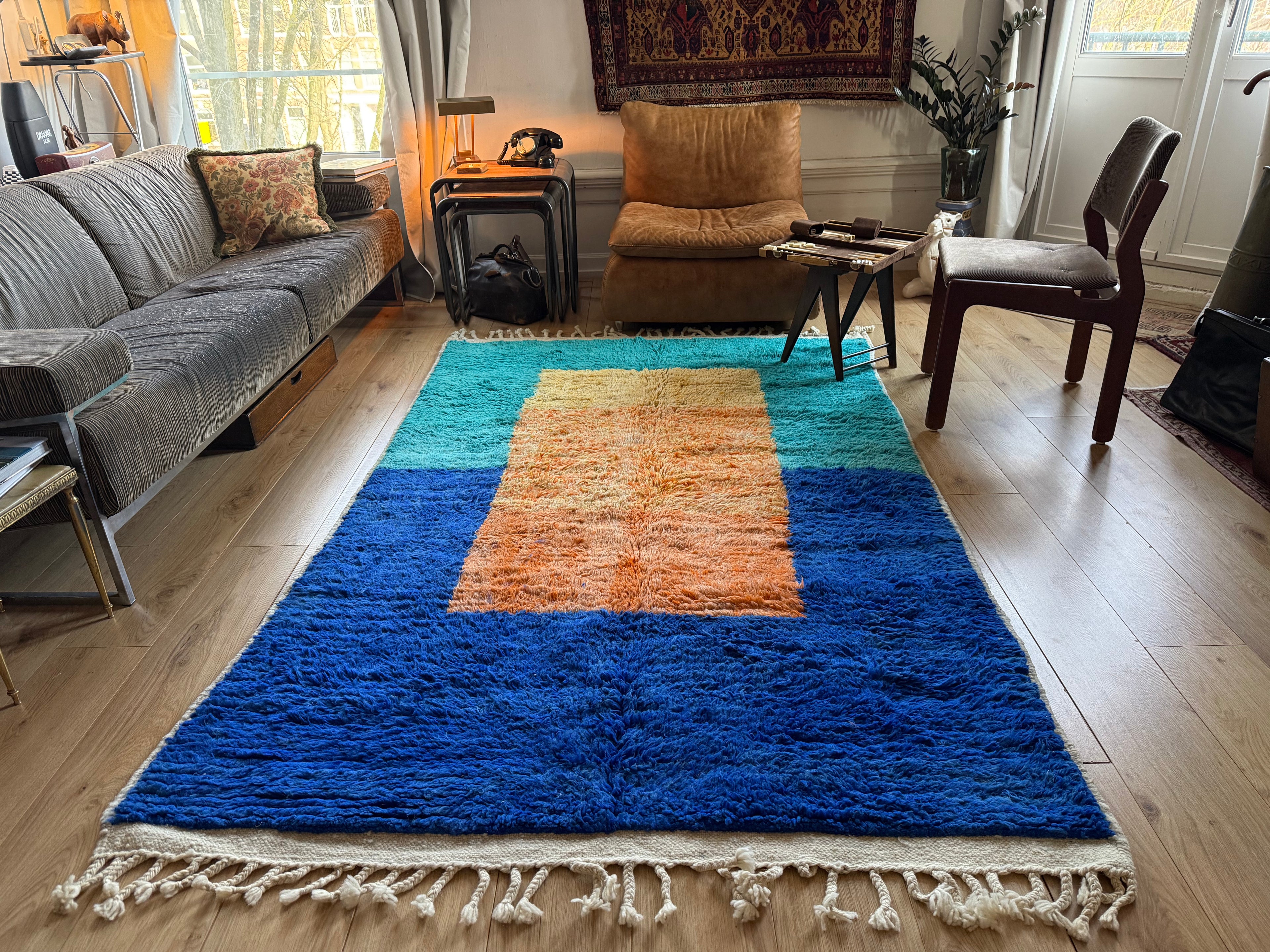Modern hoogpolig vintage tapijt 260 × 156 cm – grafisch kleurvlakdesign