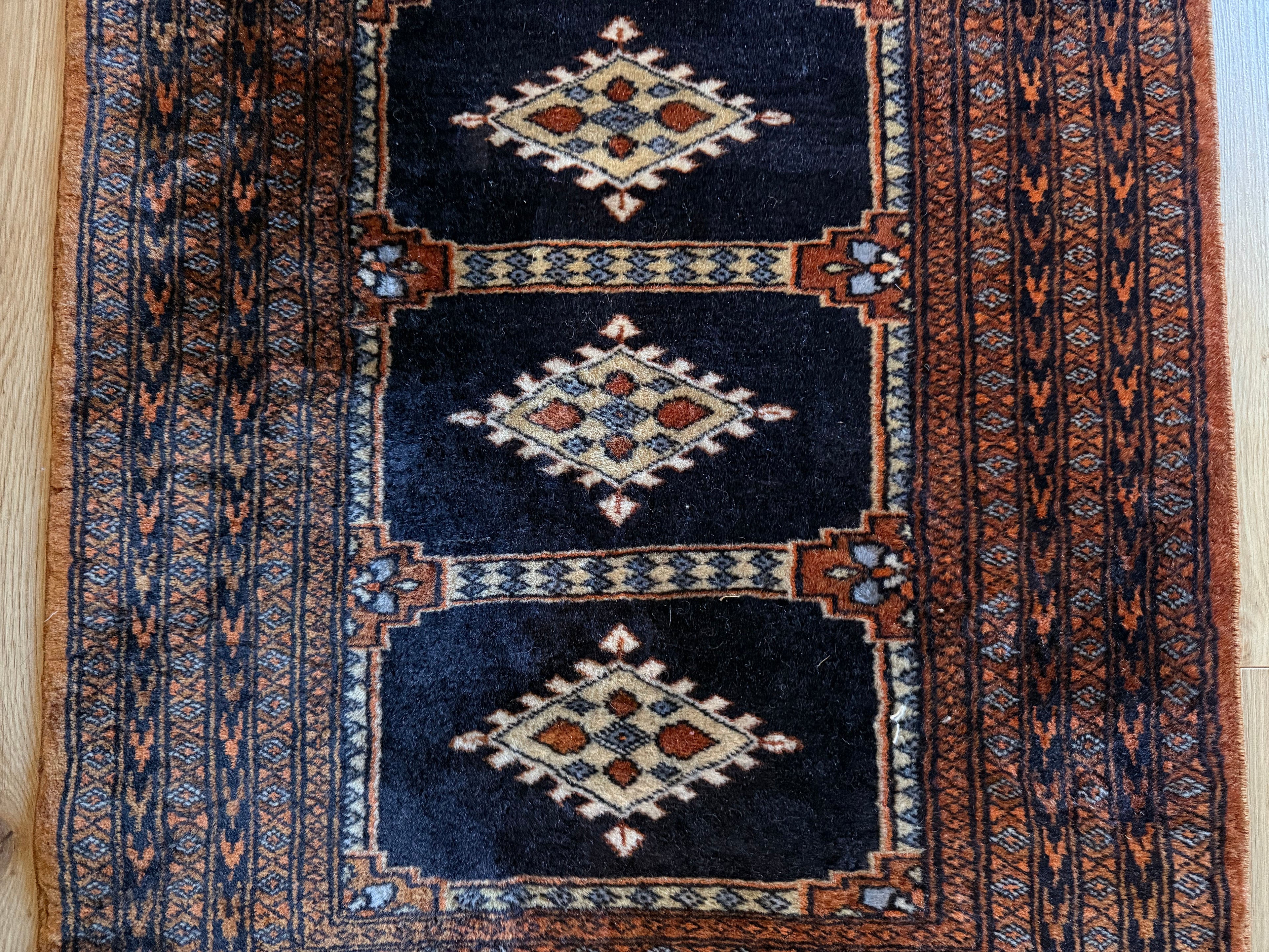 Handgeknoopte vintage loper – Baluchi stijl – ca. 280 × 75 cm