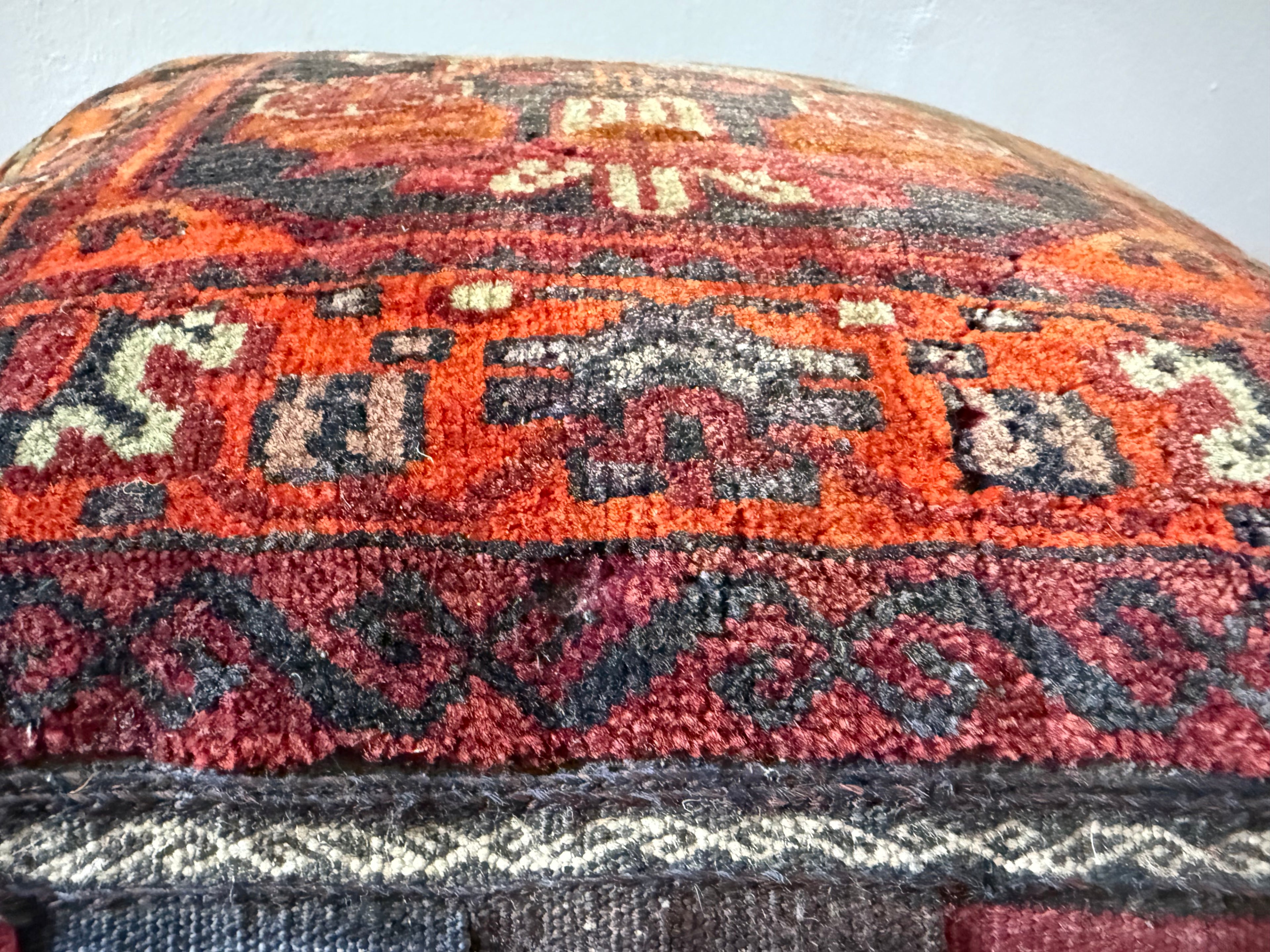 Vintage nomadic floor cushion made of hand-knotted wool, one of a kind
