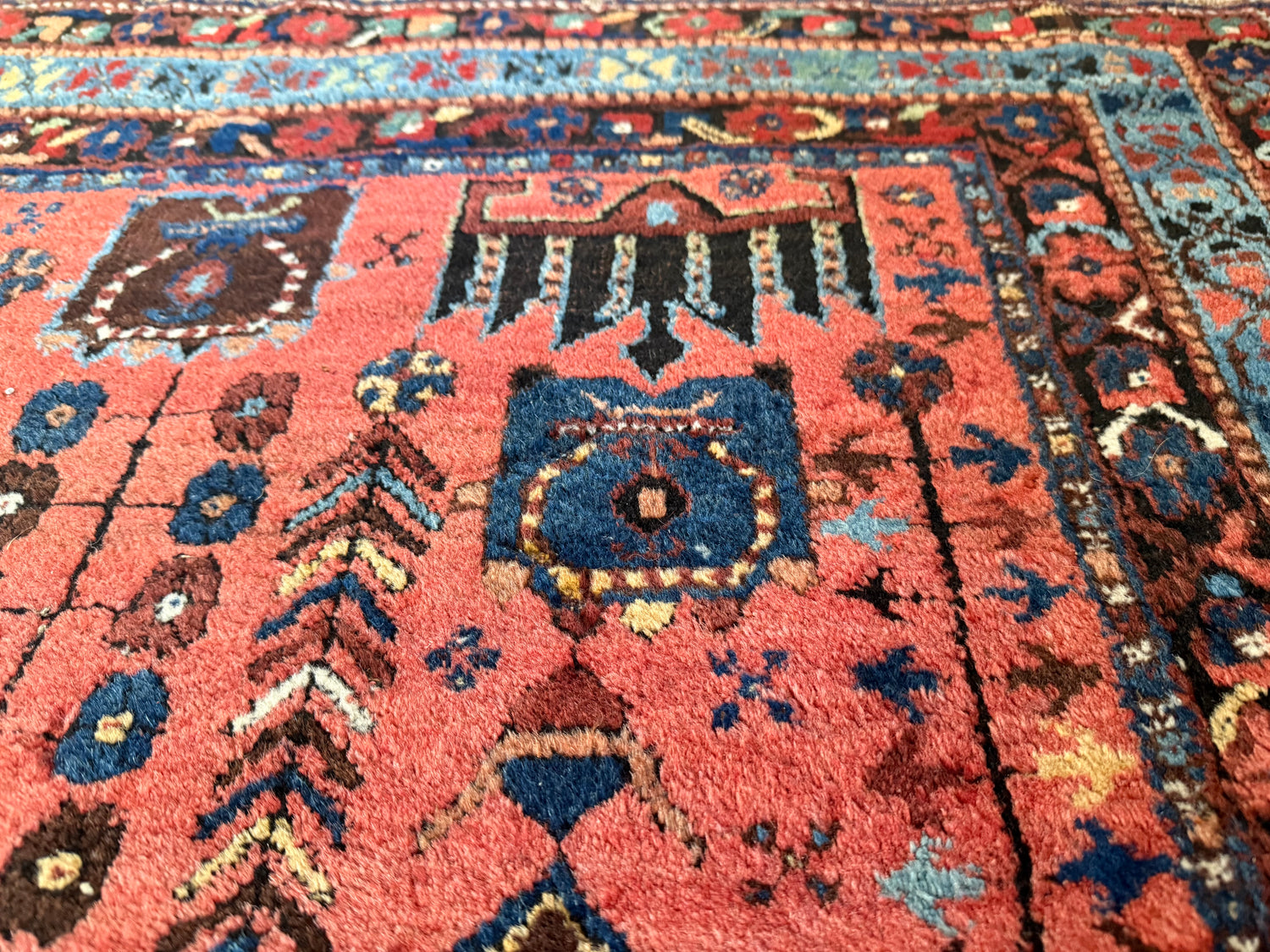 Tapete vintage antigo feito à mão nó a nó Tapete de aldeia (estilo Nahavand) – aprox. 158 × 180 cm