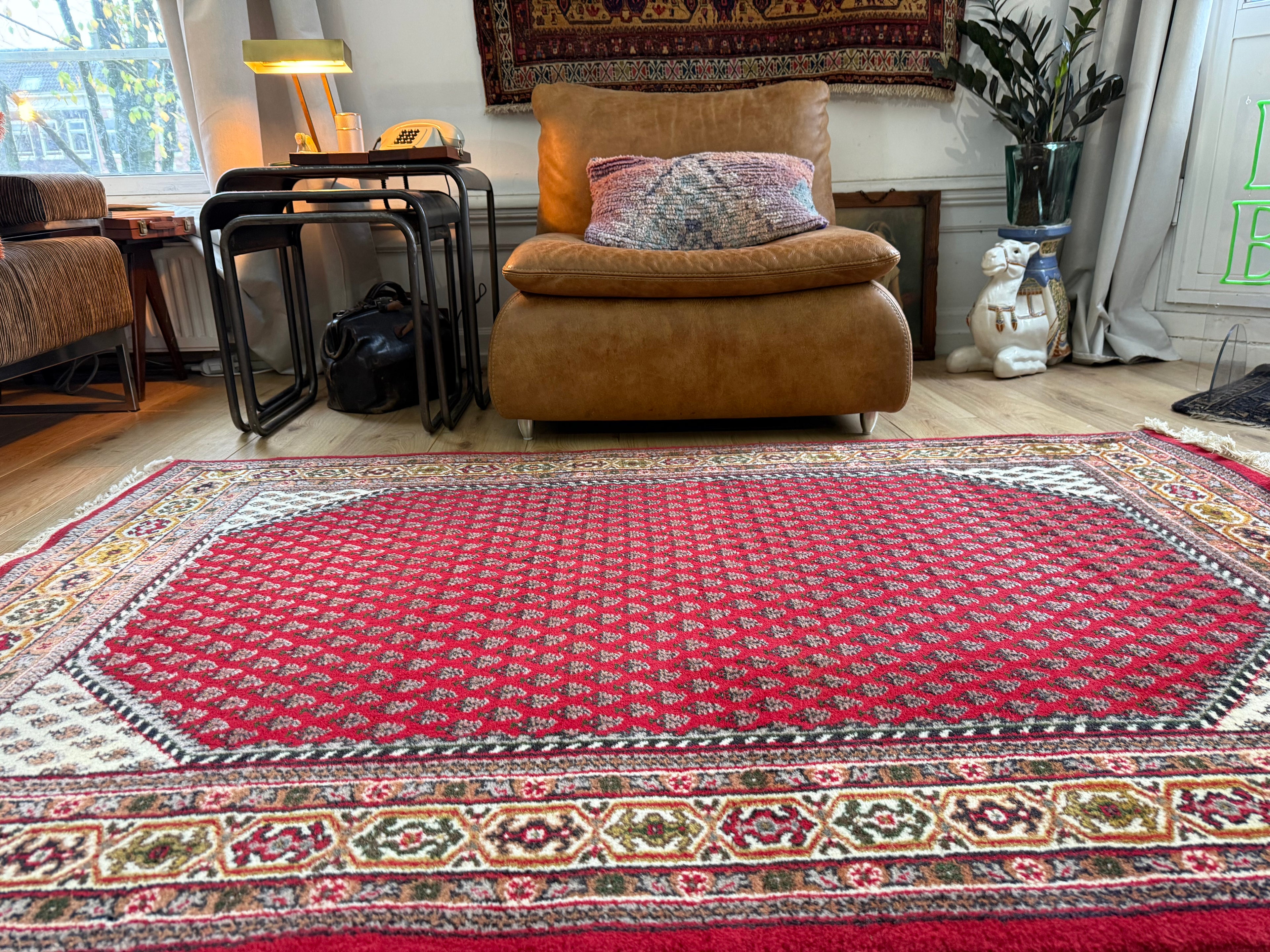 Vintage handgeknoopt vloerkleed – klassiek boteh design – ca. 192 × 125 cm