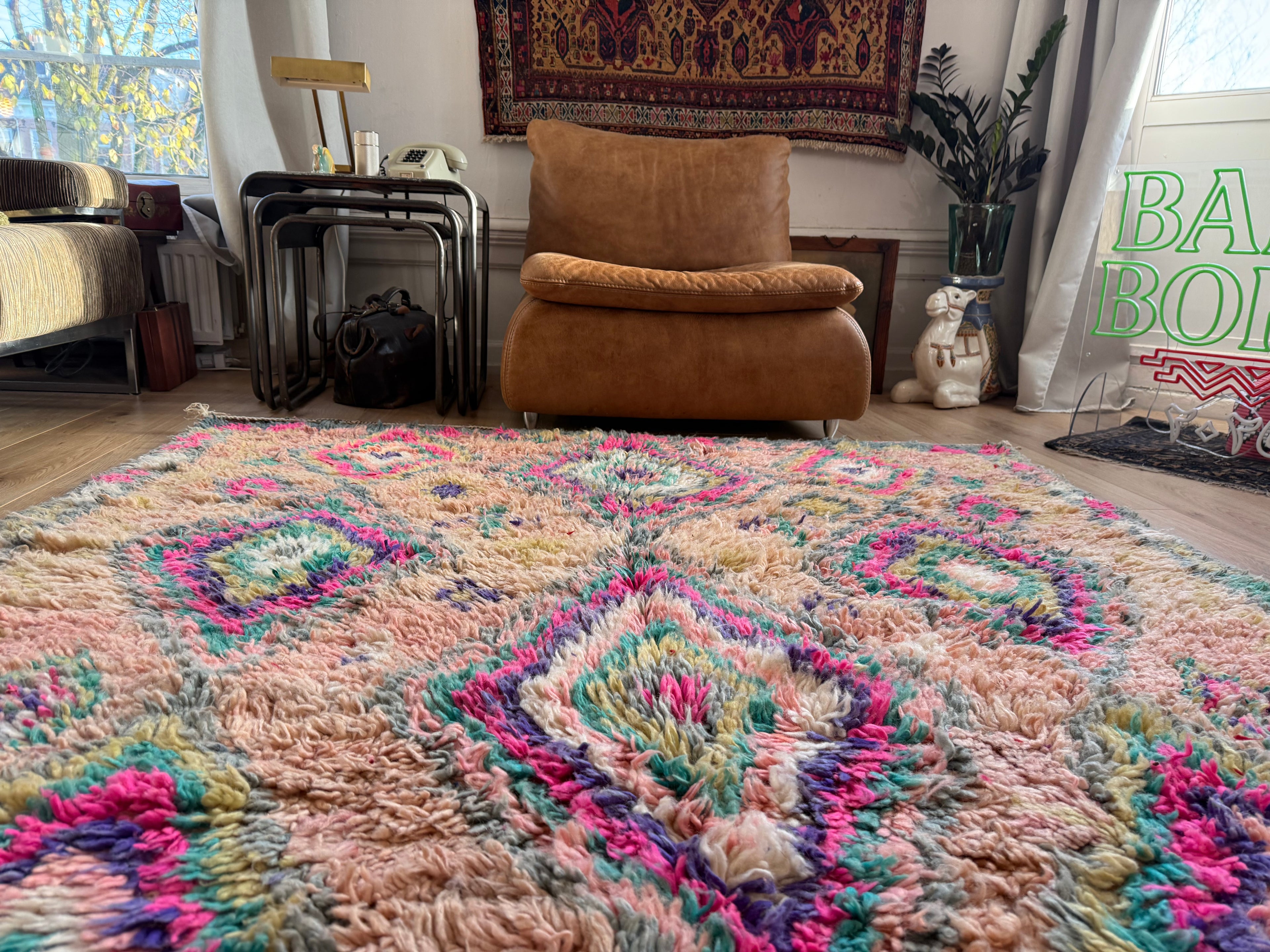 Authentiek handgeknoopt vintage tapijt – kleurrijk boho design – ca. 344 × 174 cm