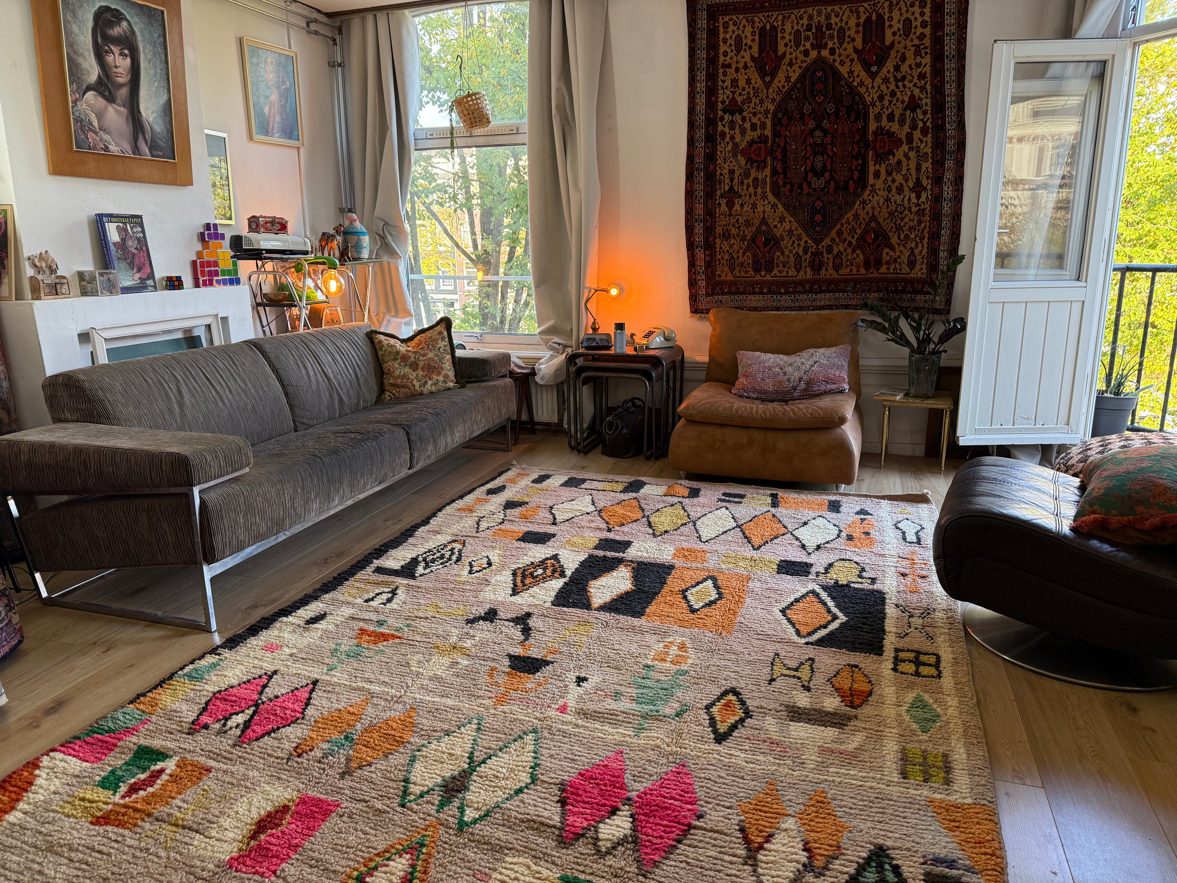 Handgeknoopt Marokkaans vloerkleed – ca. 300 × 200 cm – kleurrijk geometrisch design