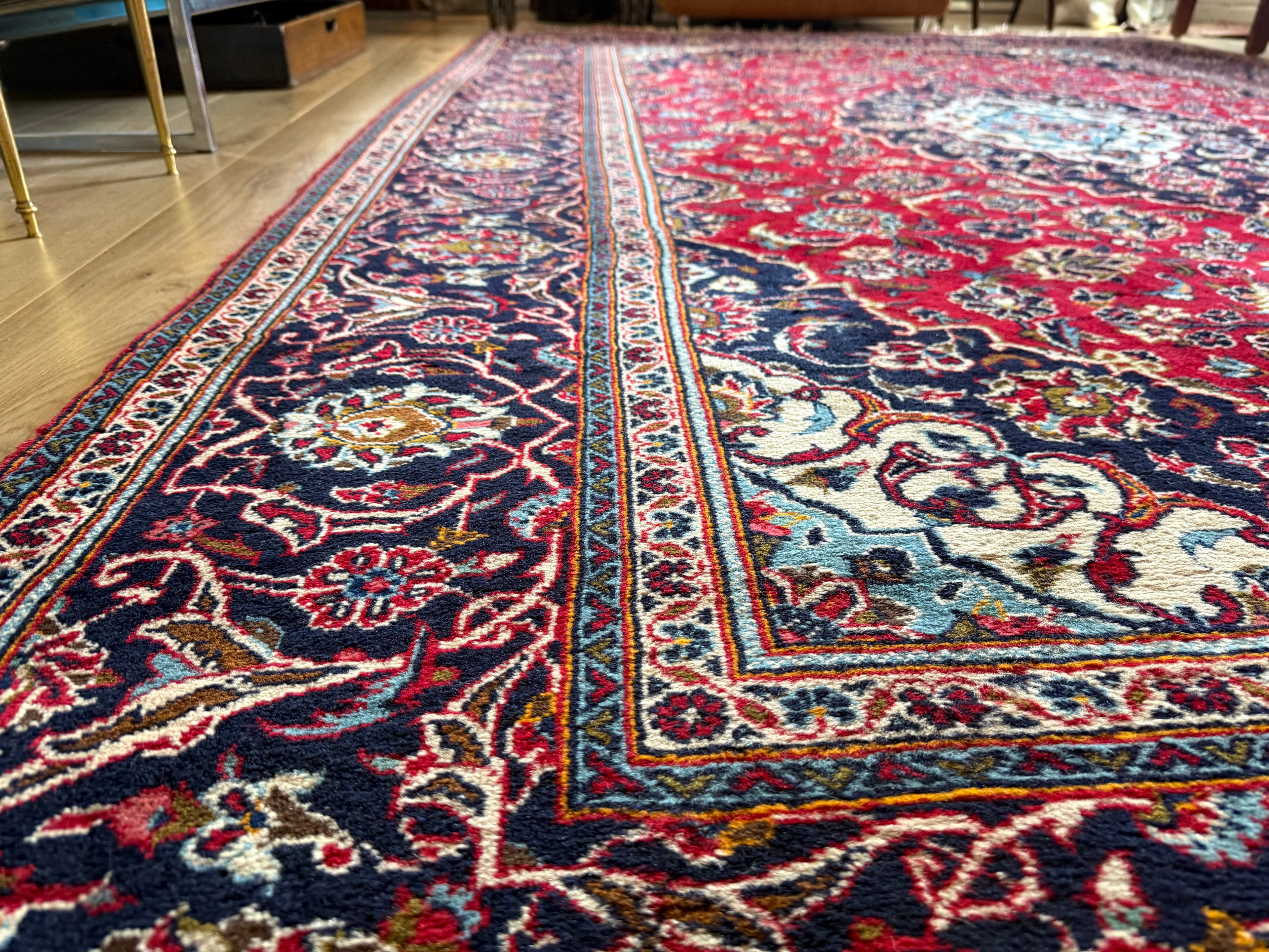 Tapete vintage nó à mão estilo Kashan – 312 × 202 cm
