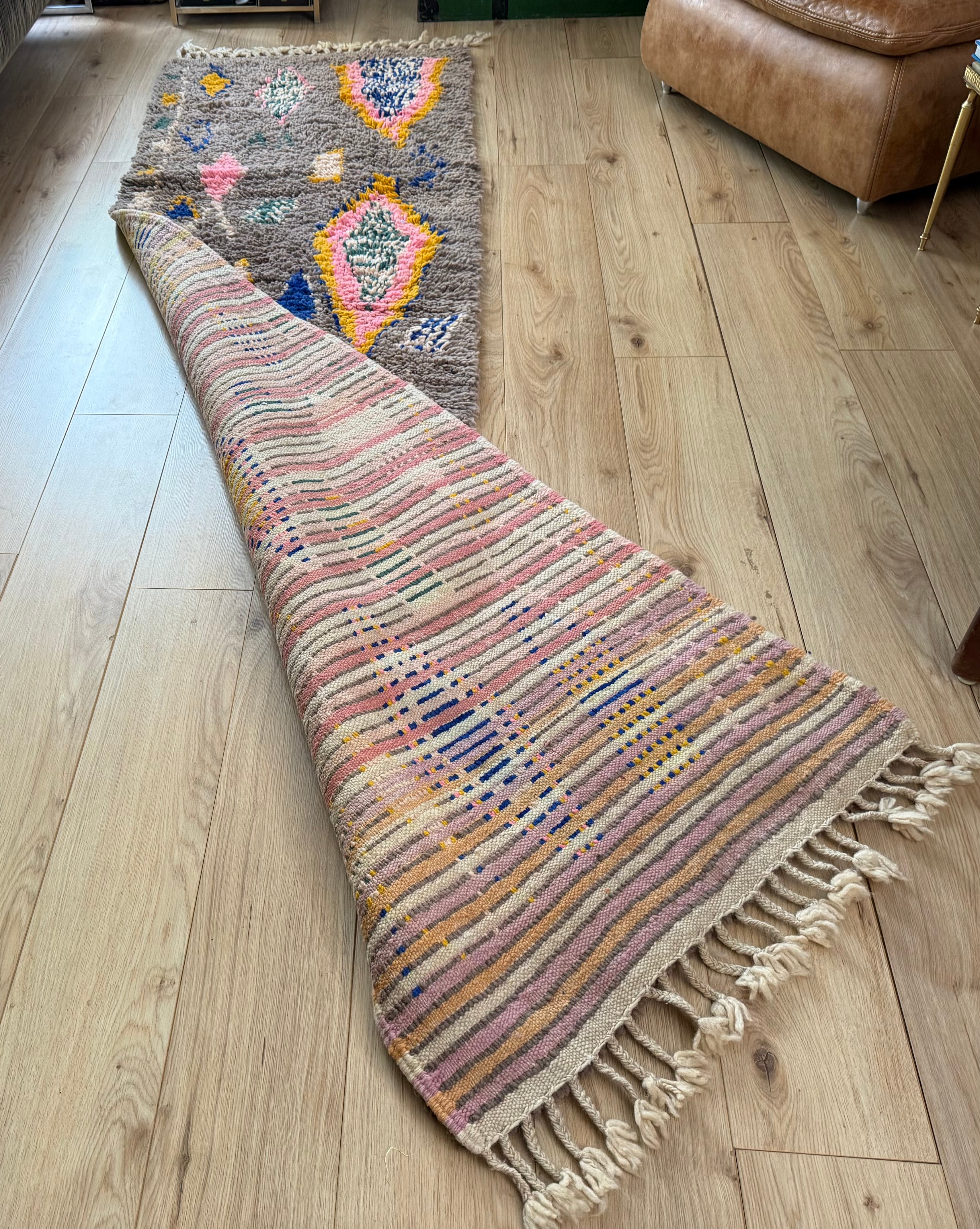 Vintage loper 309×83 cm – wol op wol, Berber stijl