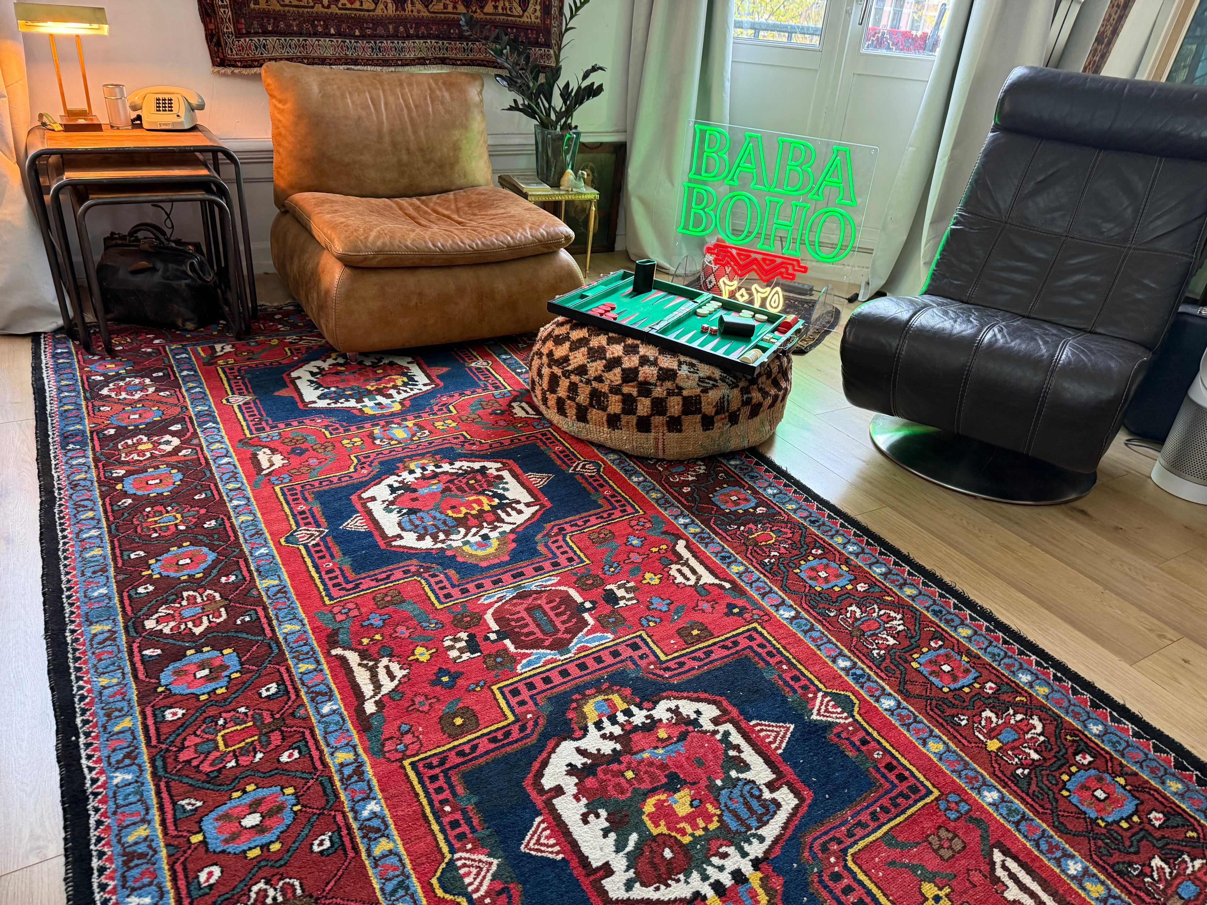 Lang vintage Heriz-stijl tapijt – 405 × 165 cm