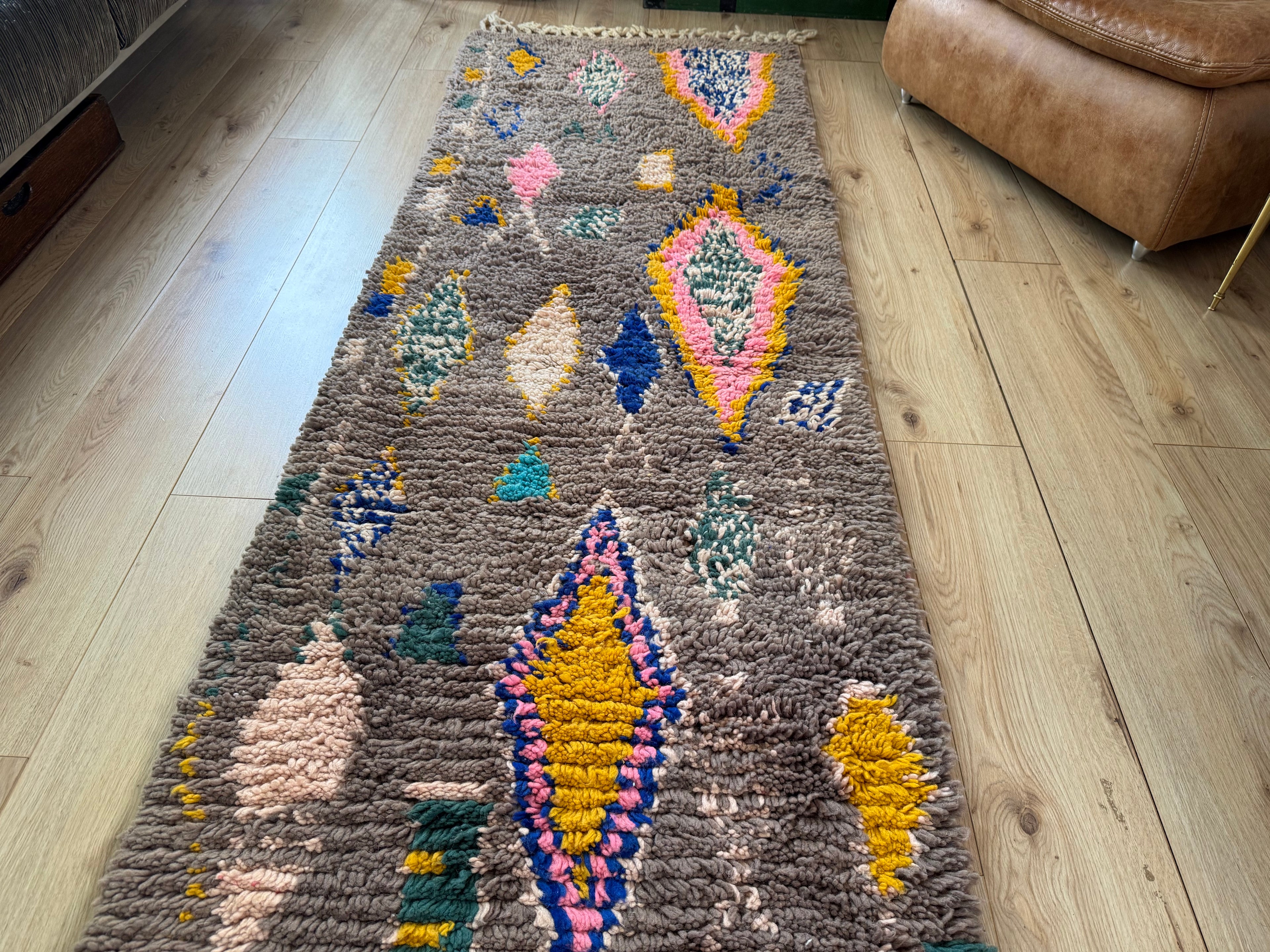 Vintage loper 309×83 cm – wol op wol, Berber stijl