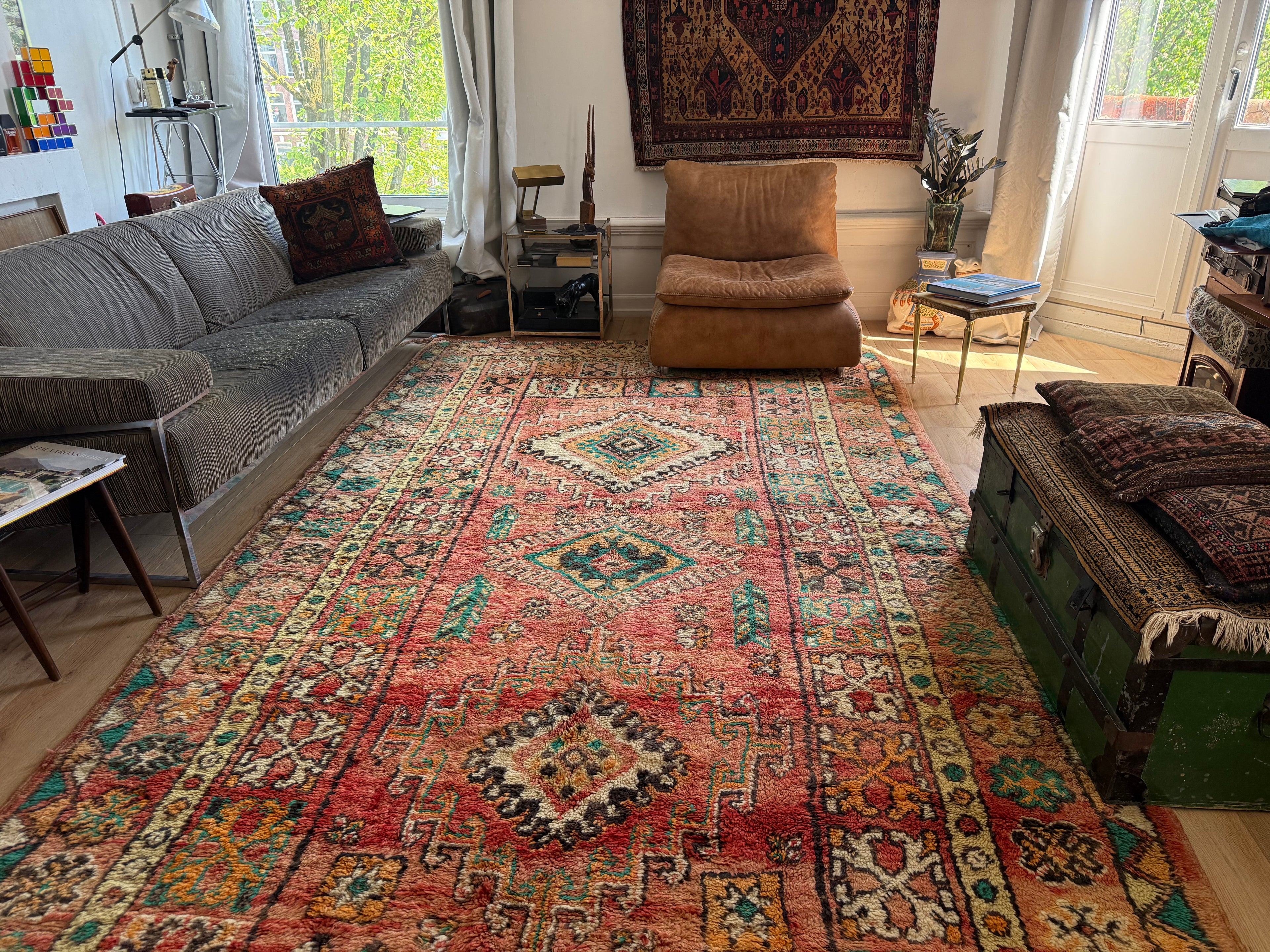 Vintage Moroccan Carpet 394 × 204 cm, 1970s