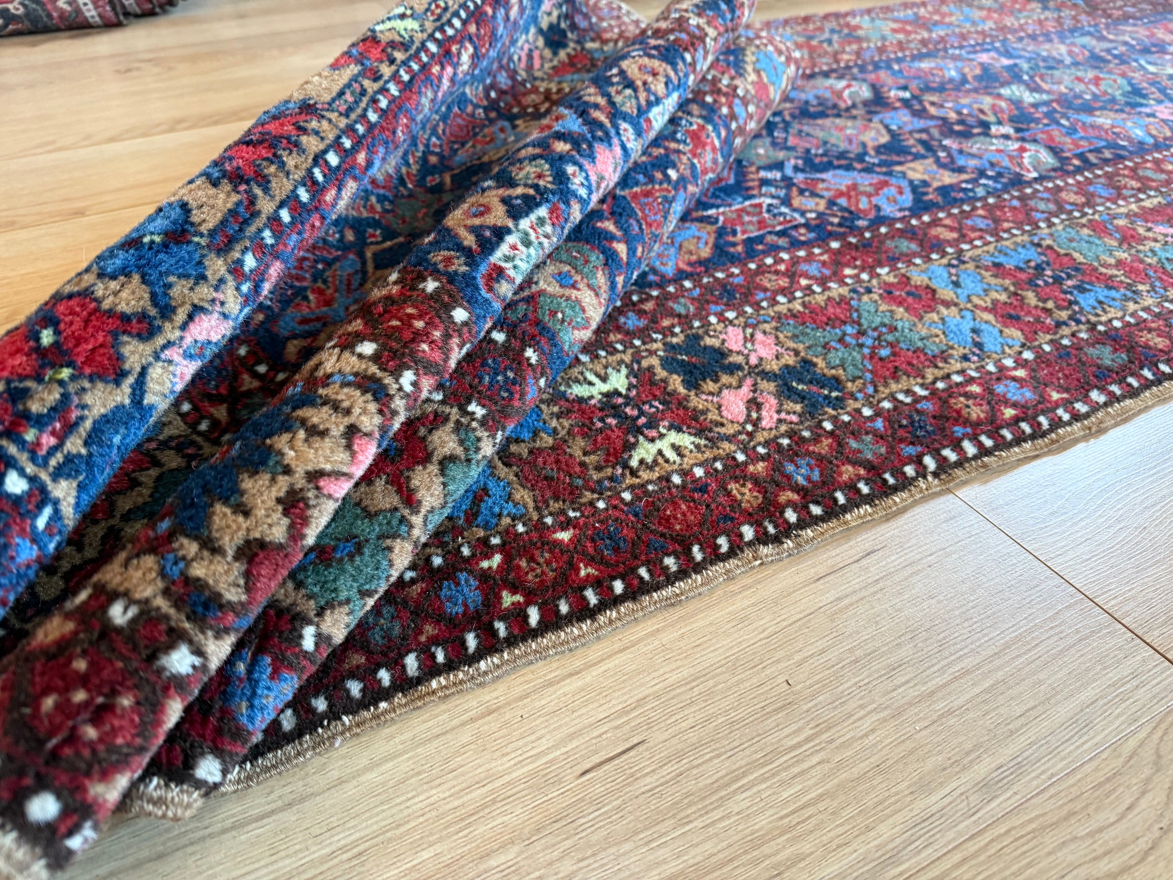Handgeknoopt vintage tapijt – Heriz stijl – ca. 334 × 89 cm