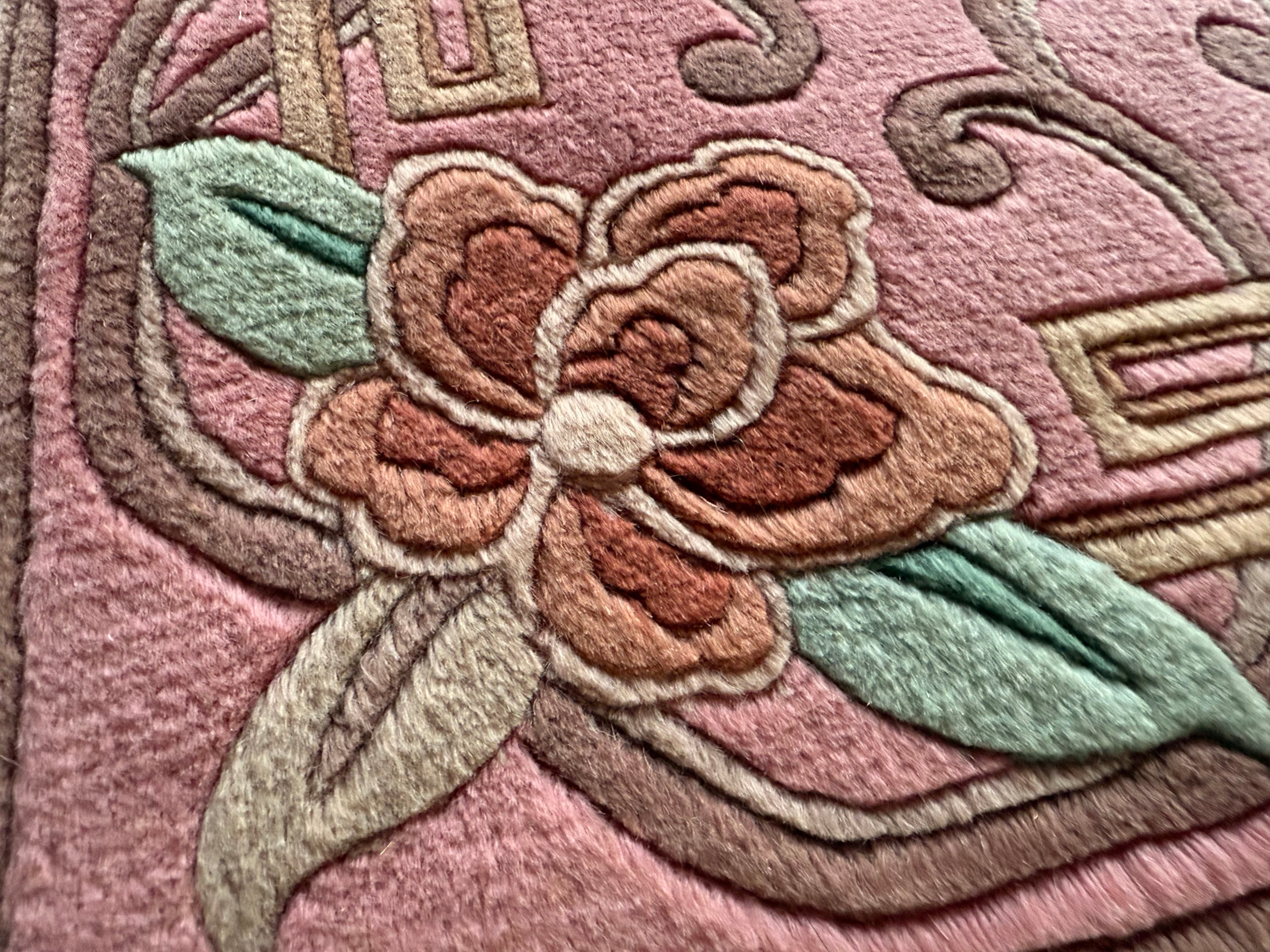 Vintage Art Deco tapijt in warm roze – 330 × 215 cm