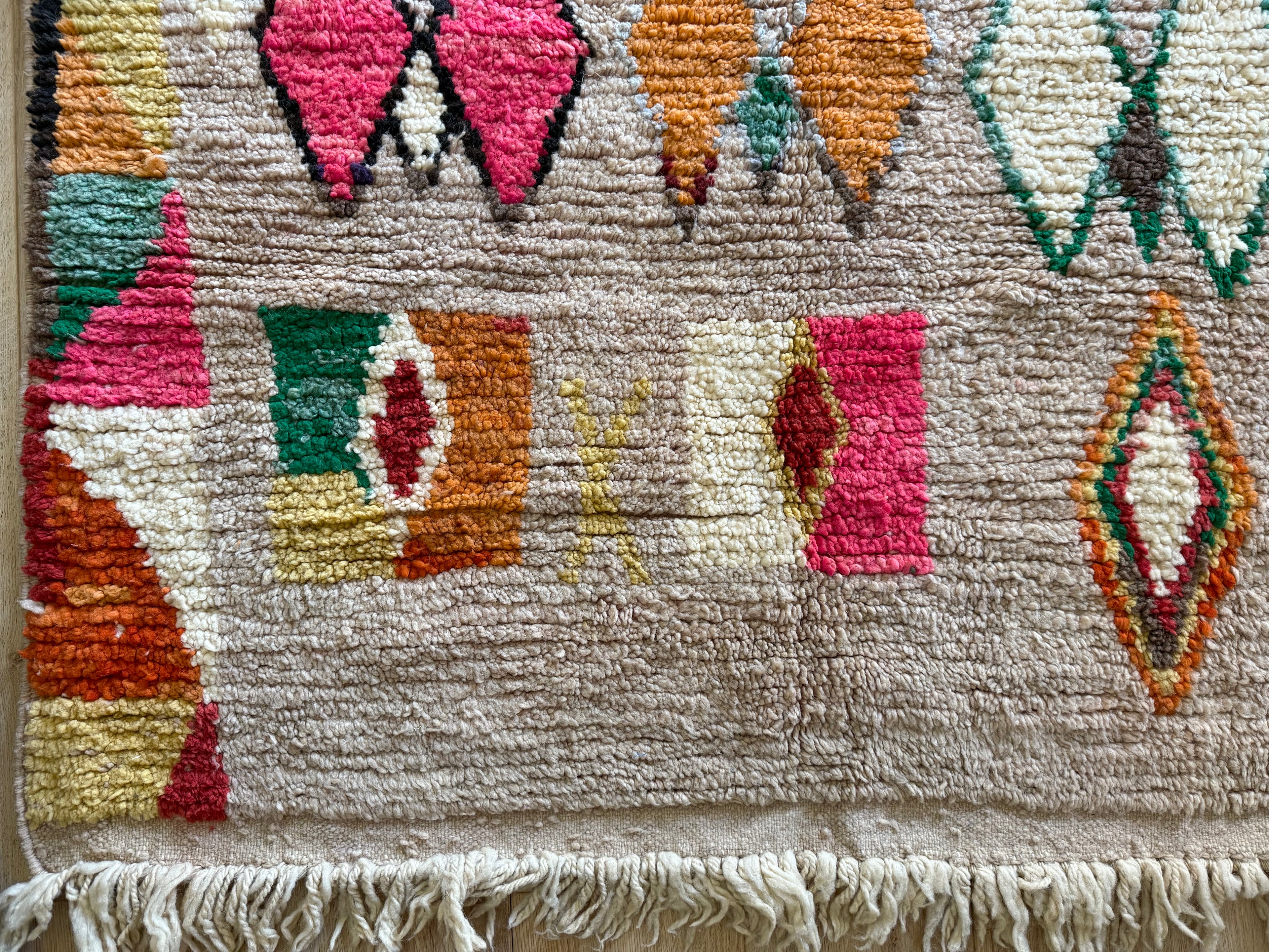 Handgeknoopt Marokkaans vloerkleed – ca. 300 × 200 cm – kleurrijk geometrisch design