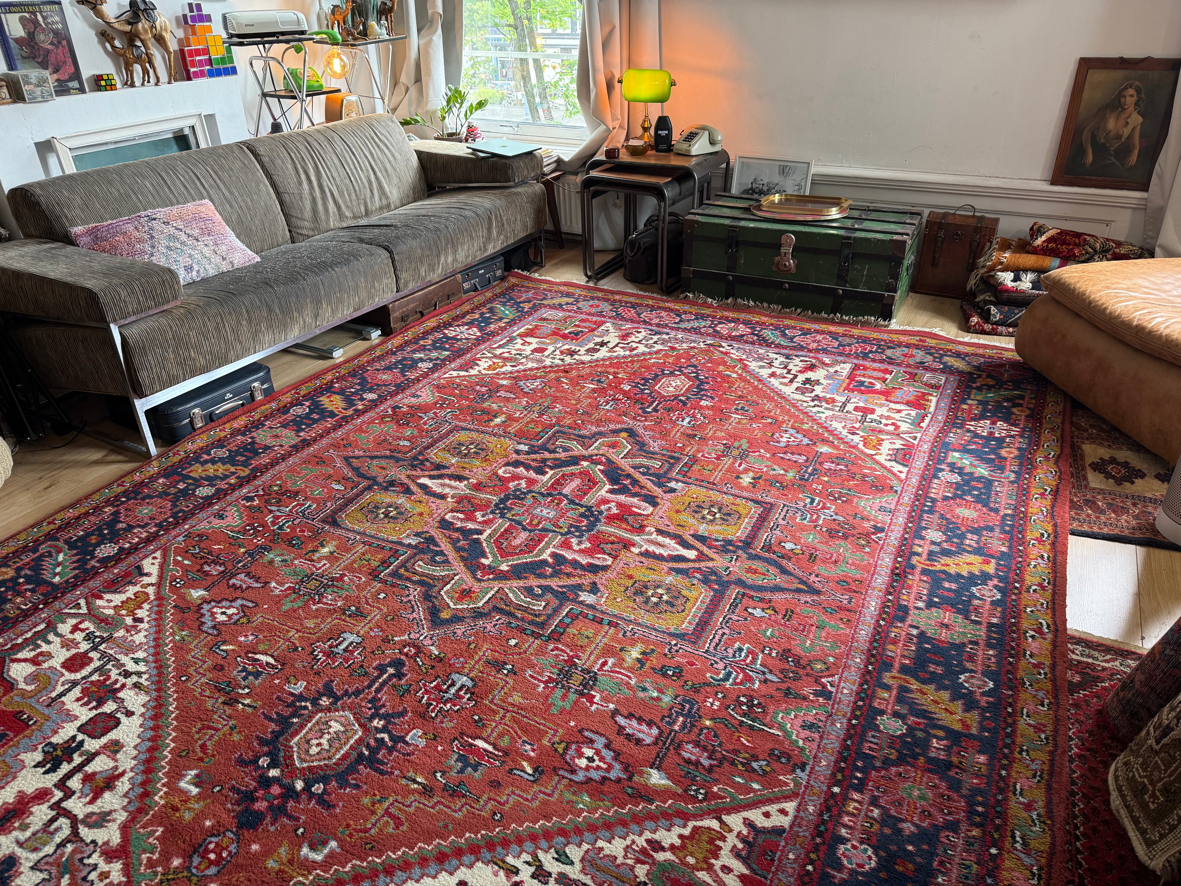 Handgeknoopt vintage tapijt Oosters Heriz design – ca. 340 × 248 cm
