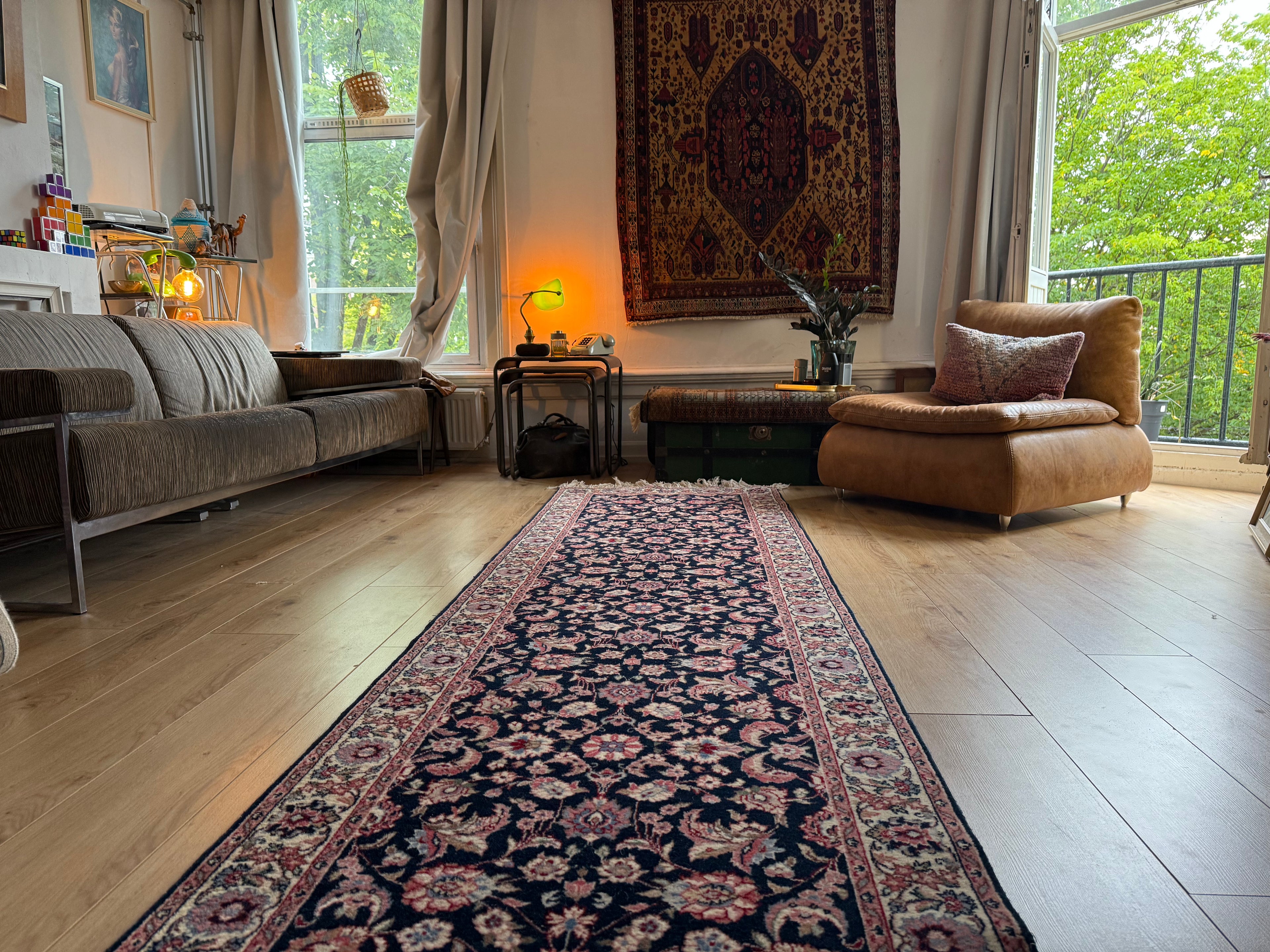 Handgeknoopte vintage loper – ca. 360 × 90 cm