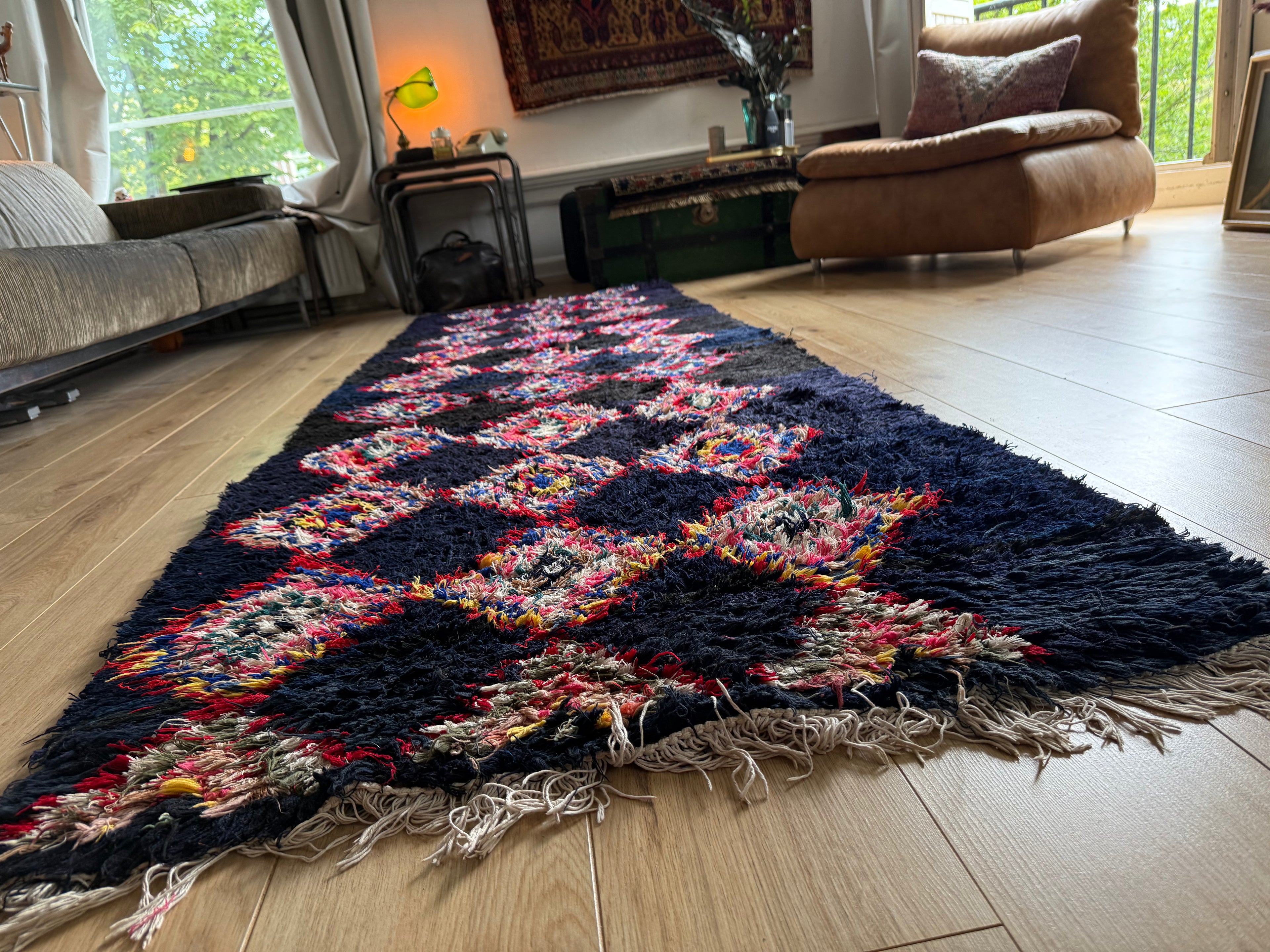 Handgeknoopte Marokkaanse Boucherouite-loper – ca. 310 × 85 cm