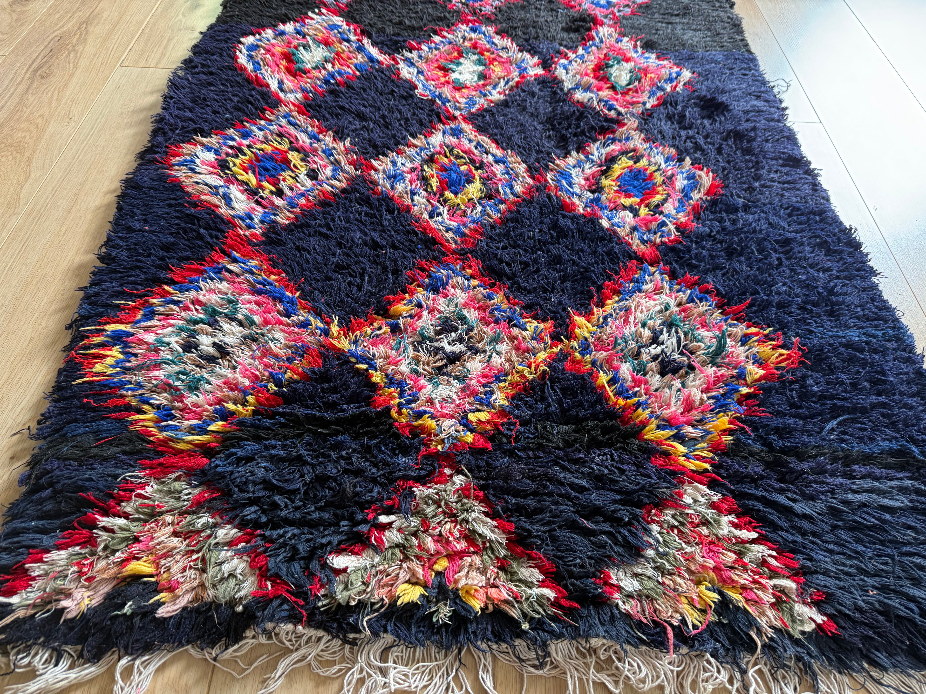 Handgeknoopte Marokkaanse Boucherouite-loper – ca. 310 × 85 cm
