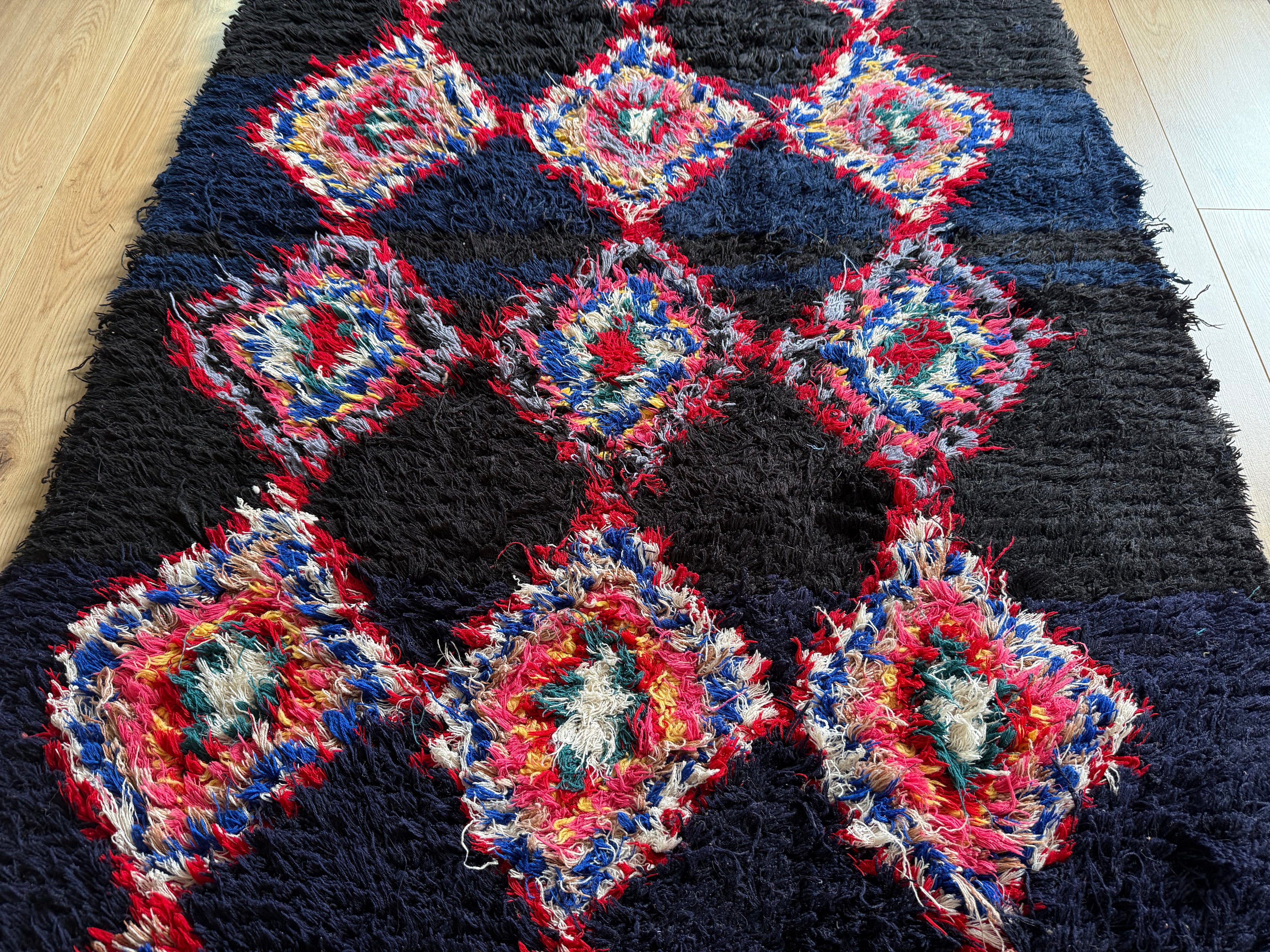 Handgeknoopte Marokkaanse Boucherouite-loper – ca. 310 × 85 cm