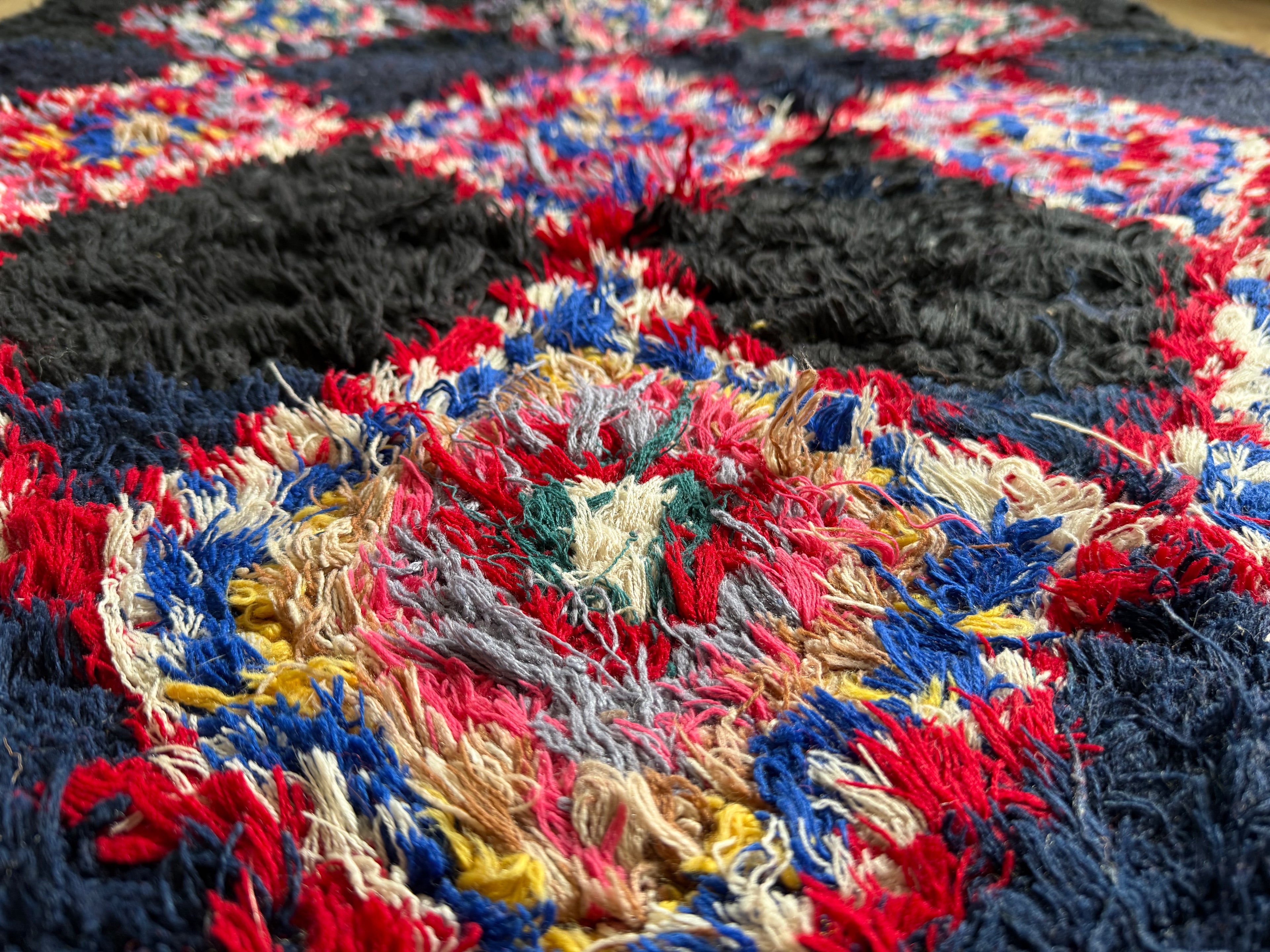 Handgeknoopte Marokkaanse Boucherouite-loper – ca. 310 × 85 cm