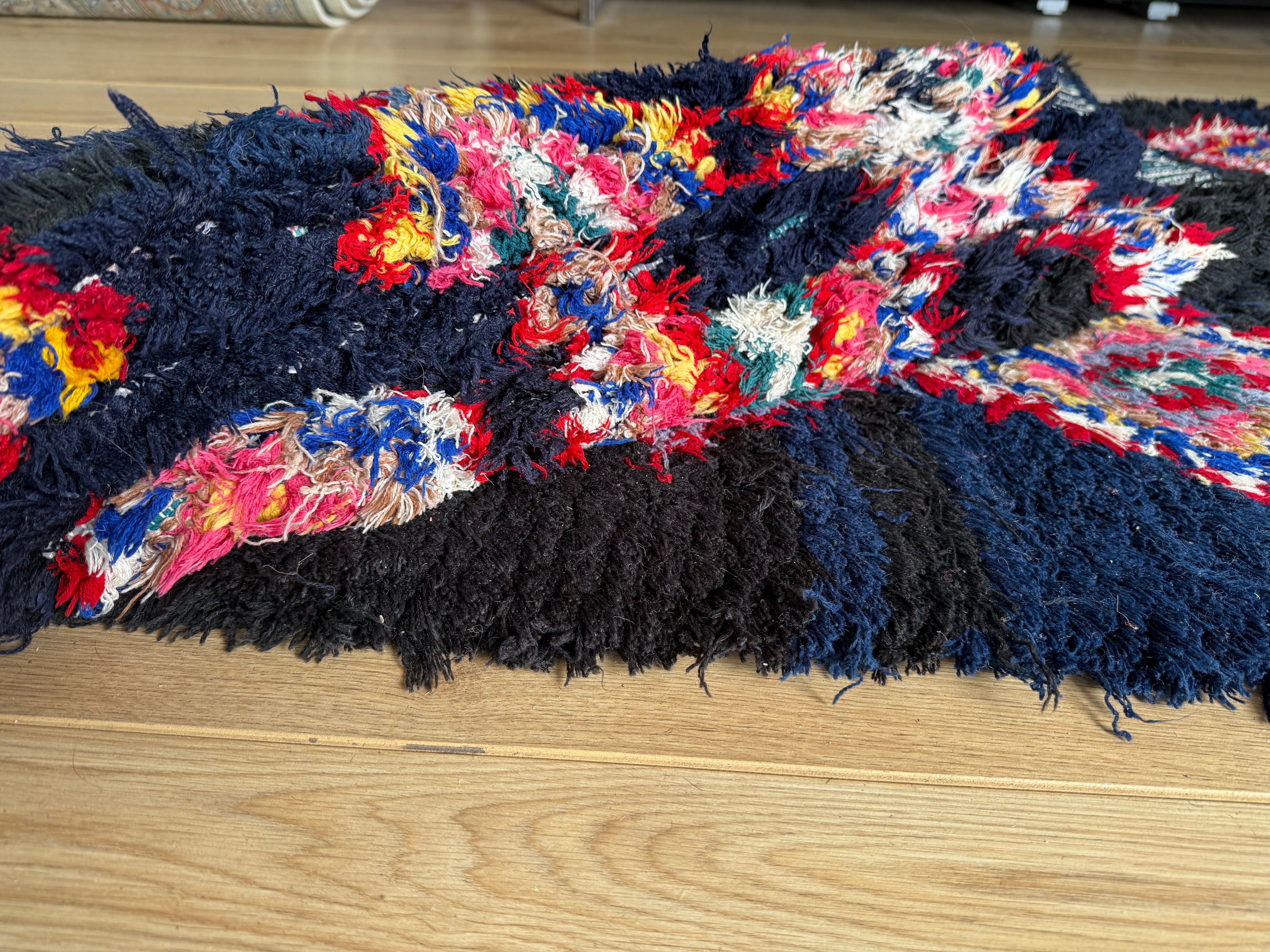 Handgeknoopte Marokkaanse Boucherouite-loper – ca. 310 × 85 cm