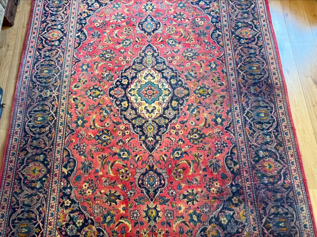 Handgeknoopt sleets vintage vloerkleed Oosterse Kashan stijl 195 x 300 cm