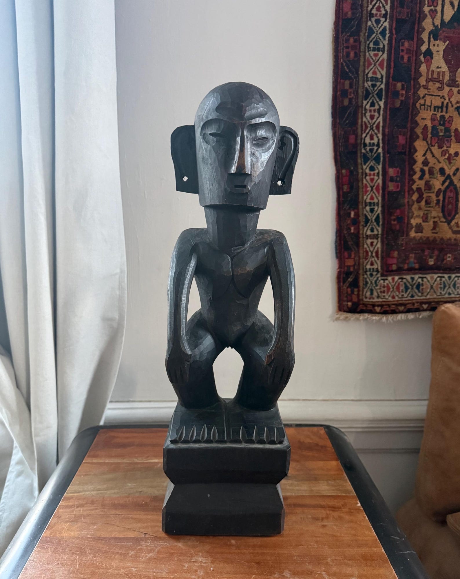 Large African wooden carving – hand-carved tribal figure – vintage modernist statement art