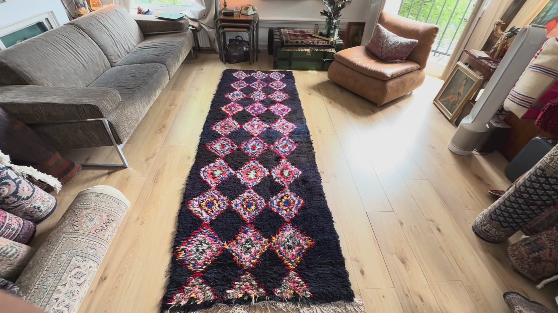 Handgeknoopte Marokkaanse Boucherouite-loper – ca. 310 × 85 cm