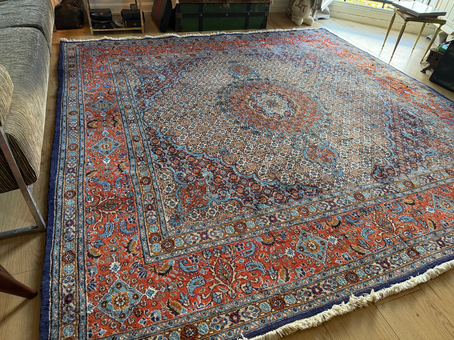 Handgeknoopt klassiek medaillon tapijt, ( vierkant ) rijk rood &amp; blauw – 253 × 246 cm