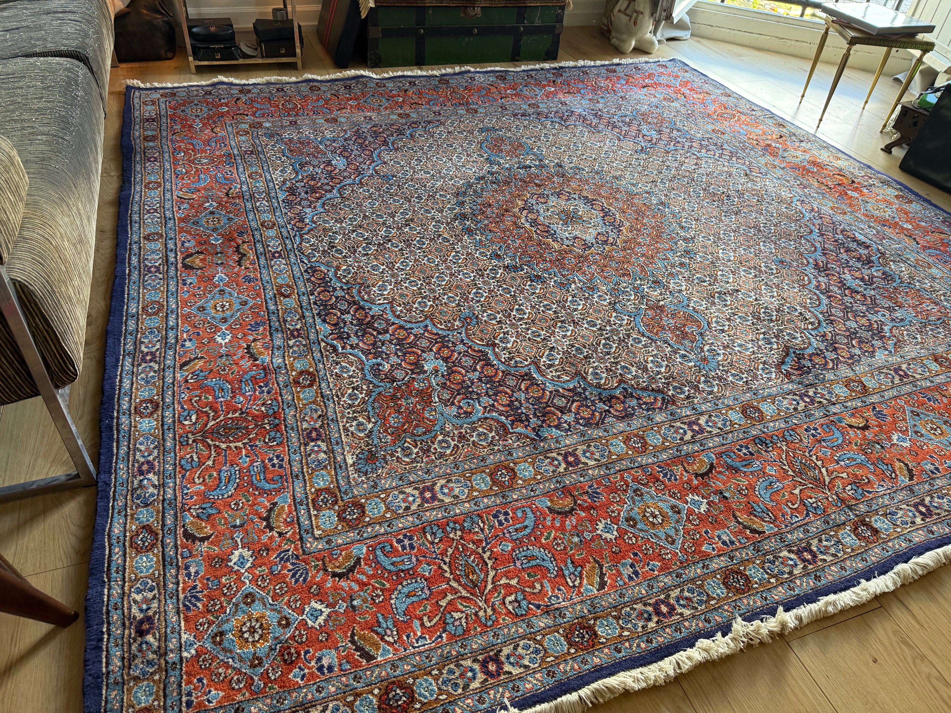 Handgeknoopt klassiek medaillon tapijt, ( vierkant ) rijk rood &amp; blauw – 253 × 246 cm