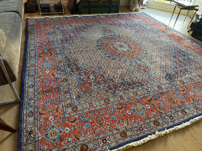 Handgeknoopt klassiek medaillon tapijt, ( vierkant ) rijk rood &amp; blauw – 253 × 246 cm