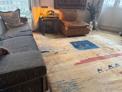 Hand-knotted wool carpet with nomadic pattern – 283 × 215 cm