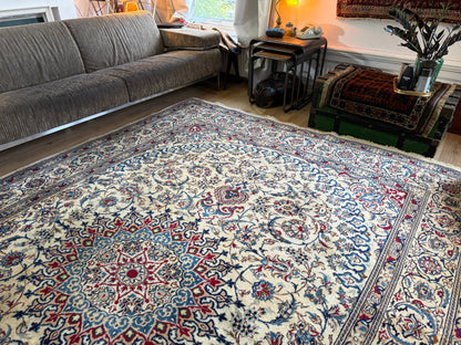 Handgeknoopt vintage Nain stijl tapijt – ca. 355 × 248 cm