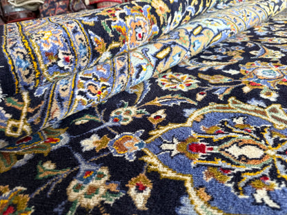 XL vintage medaillon tapijt in nachtblauw &amp; lichtblauw – ca. 408×295 cm