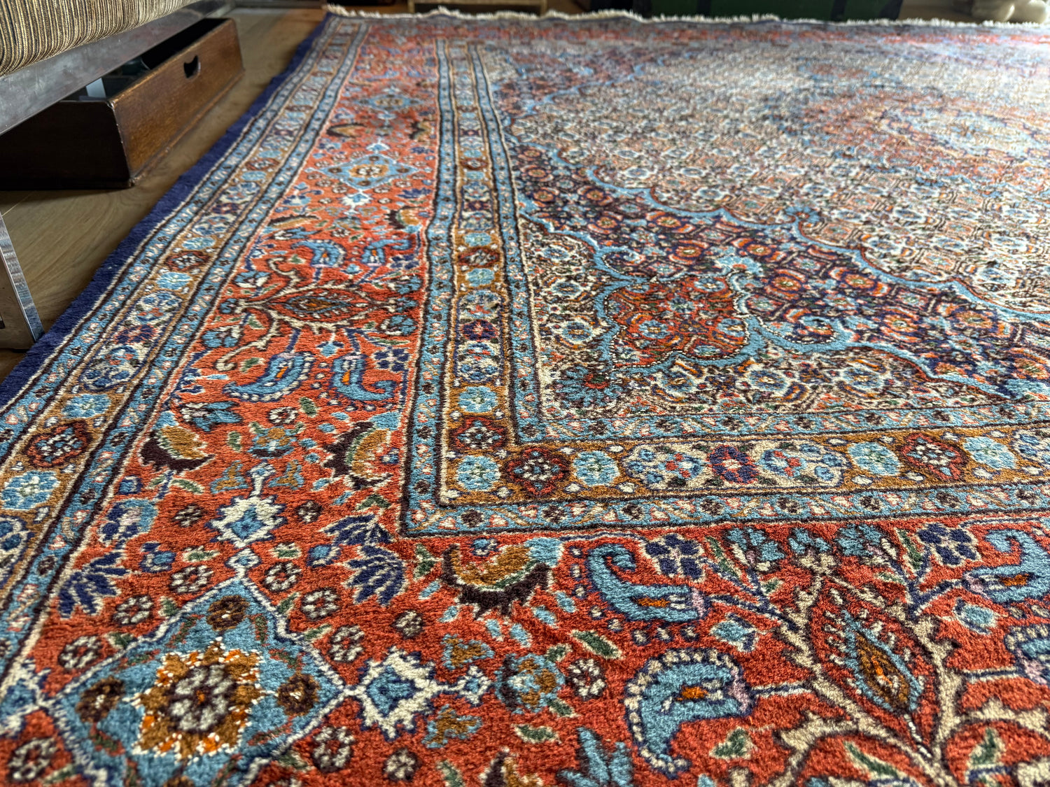 Handgeknoopt klassiek medaillon tapijt, ( vierkant ) rijk rood &amp; blauw – 253 × 246 cm