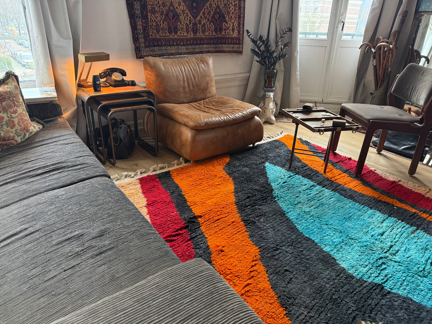 Vintage Moroccan Postmodern Rug 1980s Abstract Design – 332 × 205 cm