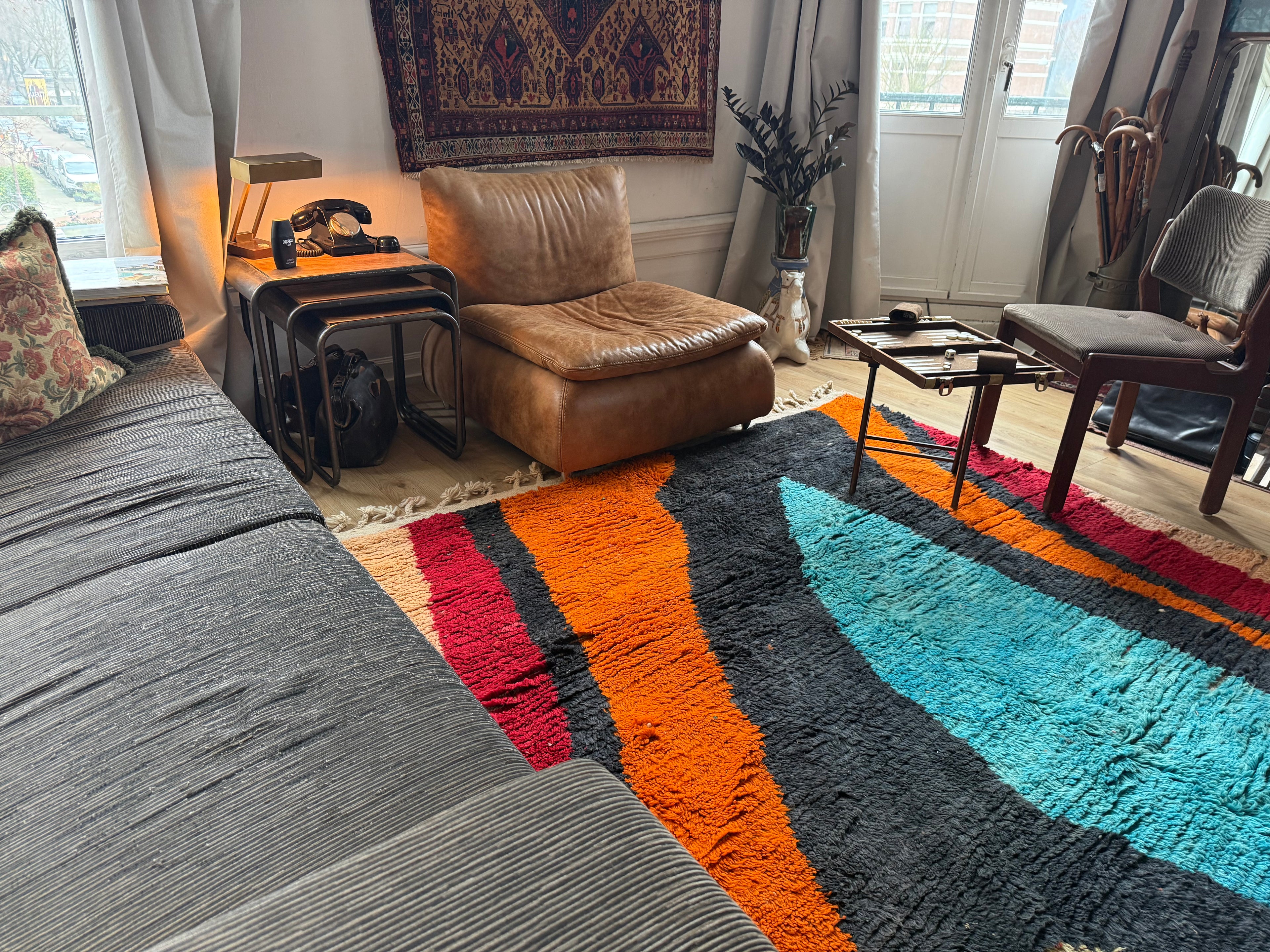 Vintage Moroccan Postmodern Rug 1980s Abstract Design – 332 × 205 cm
