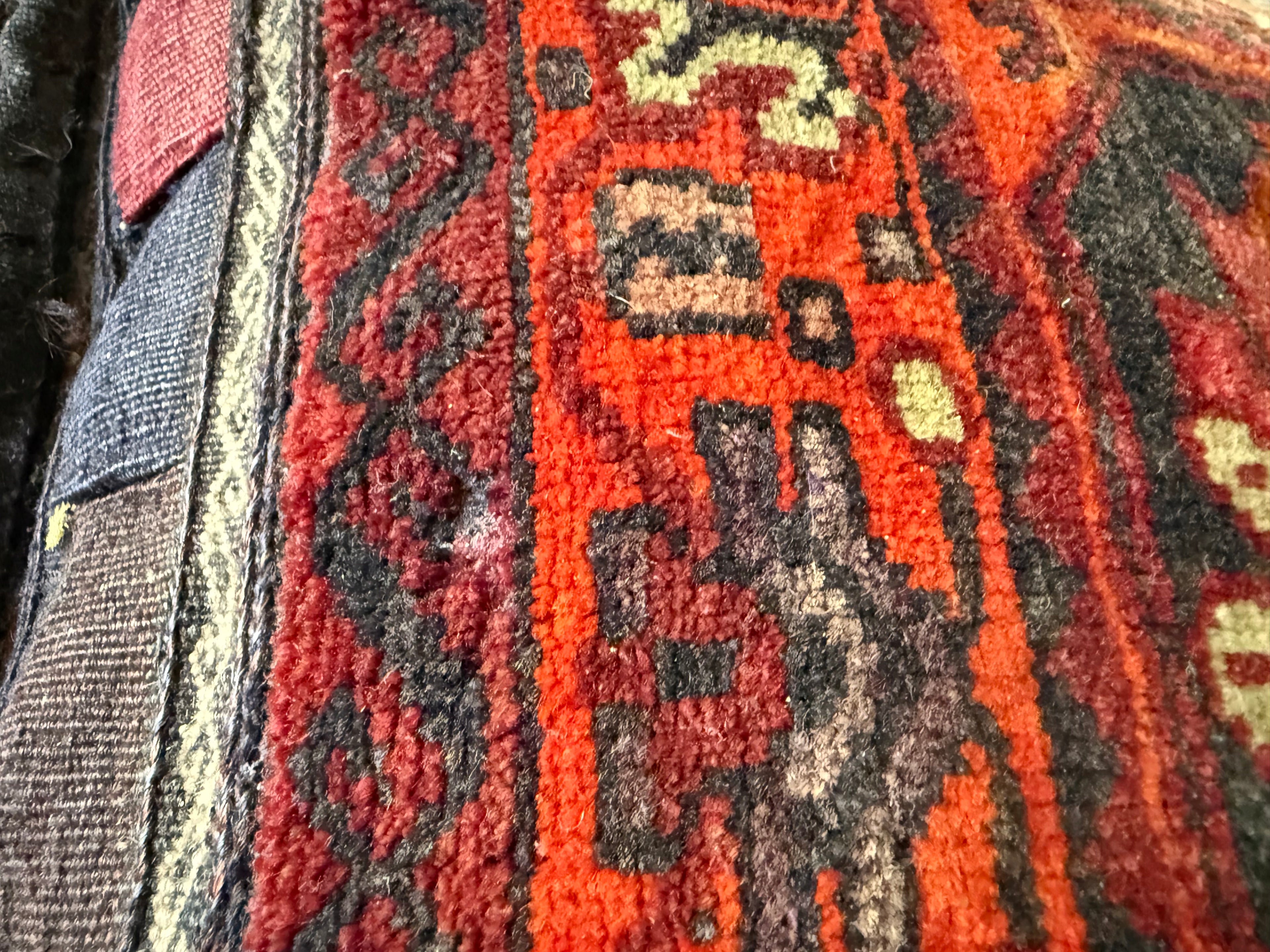 Vintage nomadic floor cushion made of hand-knotted wool, one of a kind
