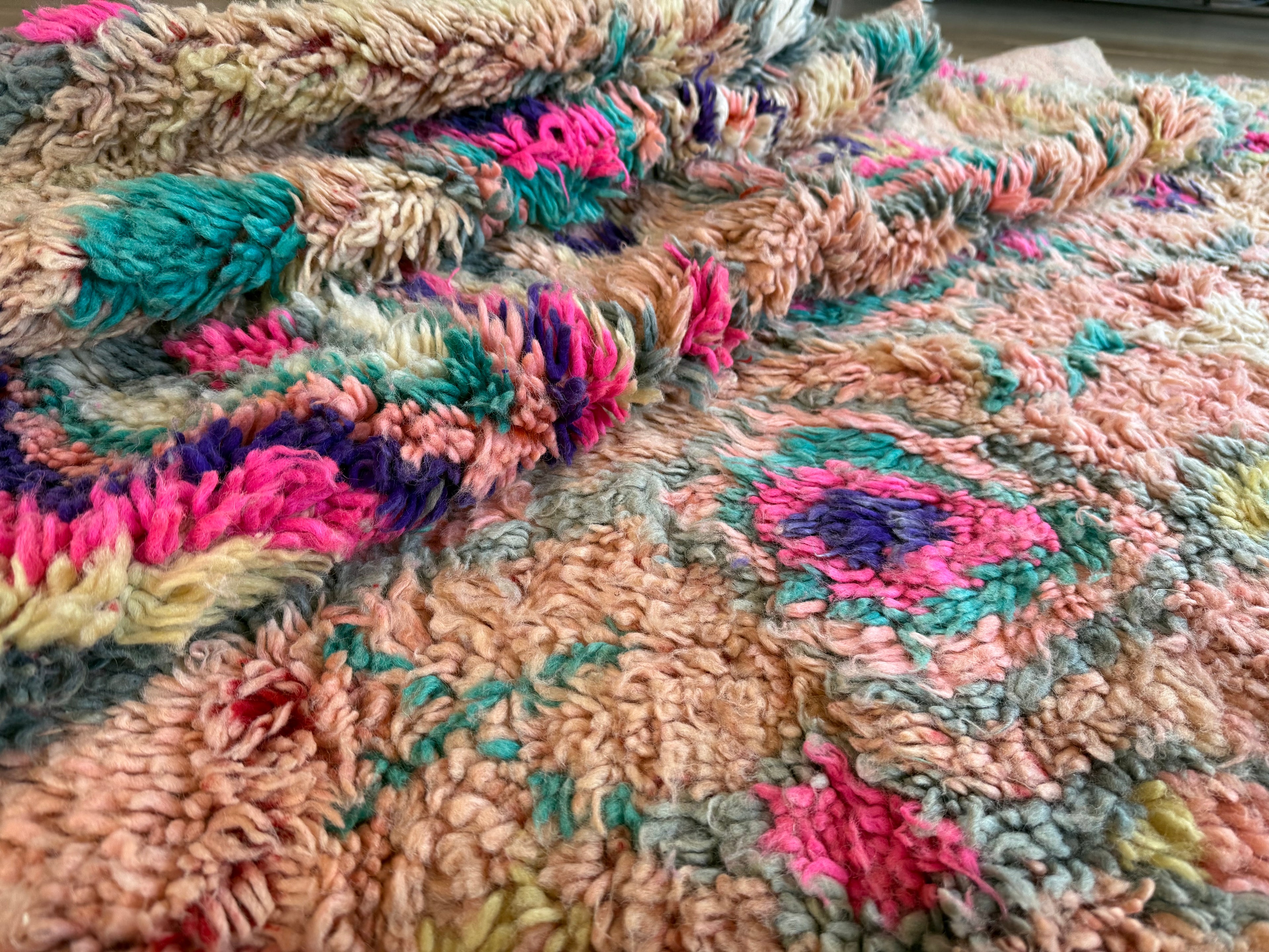 Authentiek handgeknoopt vintage tapijt – kleurrijk boho design – ca. 344 × 174 cm