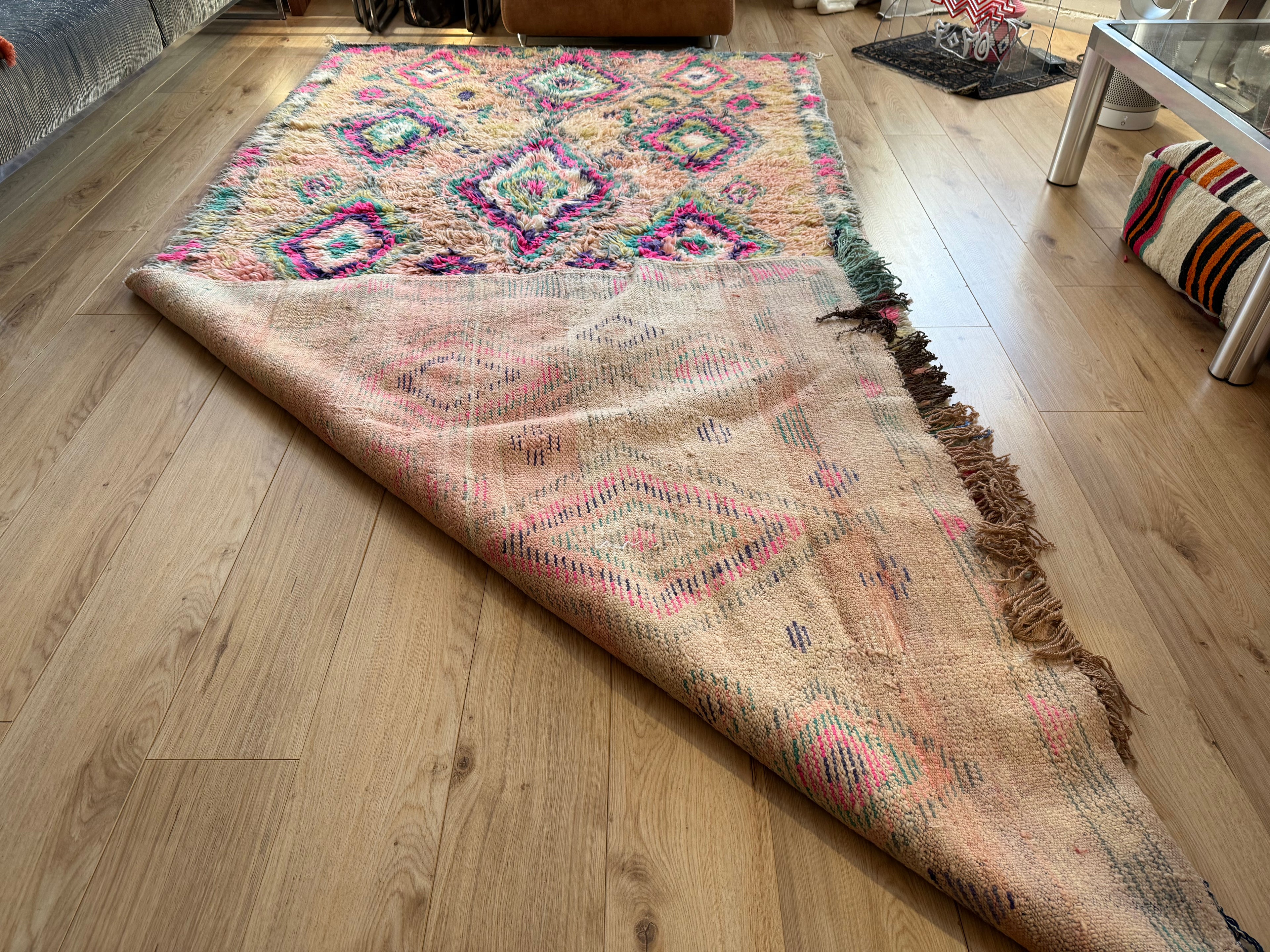 Authentiek handgeknoopt vintage tapijt – kleurrijk boho design – ca. 344 × 174 cm