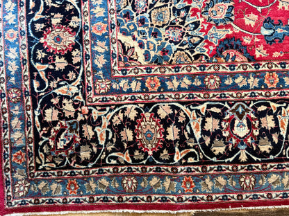 Groot handgeknoopt vintage vloerkleed met medaillon – 400×302 cm