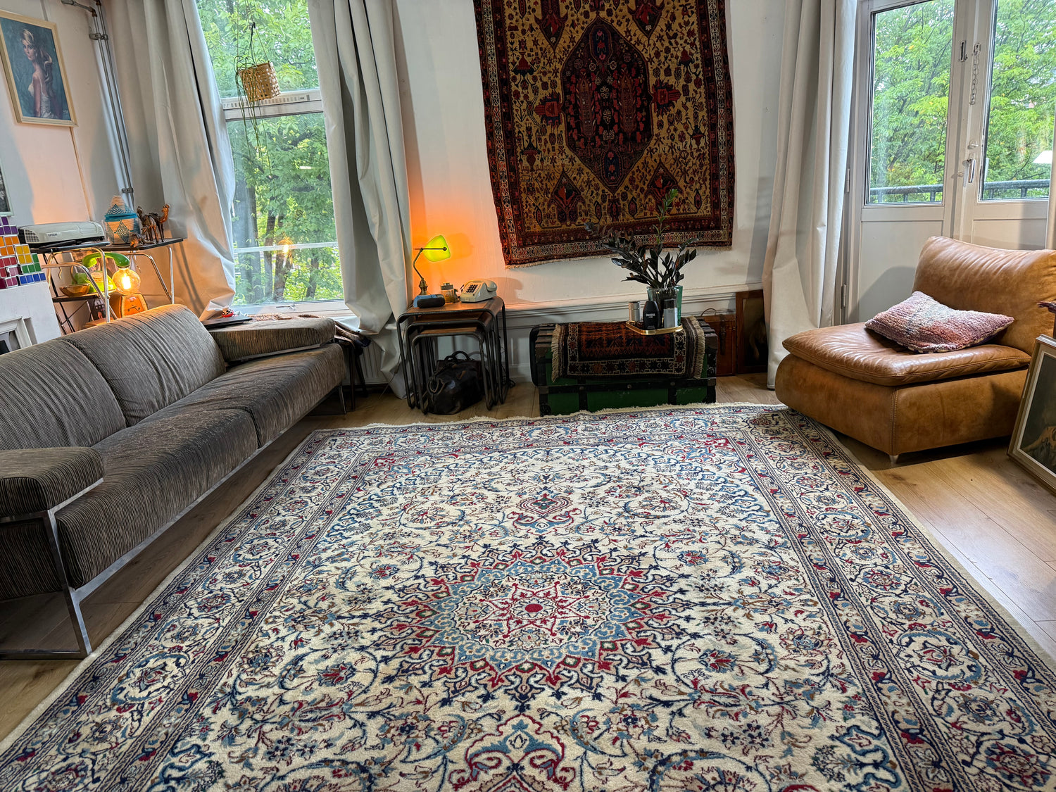 Handgeknoopt vintage Nain stijl tapijt – ca. 355 × 248 cm