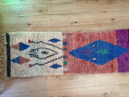 Authentiek Berber wollen kleed – kleurrijke Marokkaanse loper (310 × 70 cm)