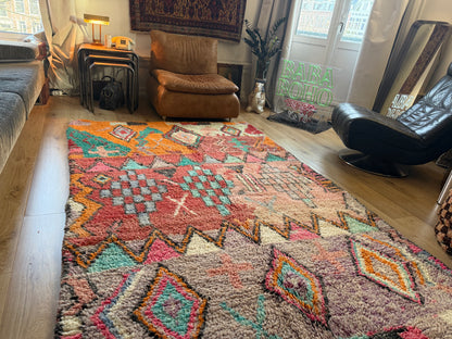 Kleurrijk handgeknoopt Marokkaans tapijt – 282 × 172 cm – boho vintage